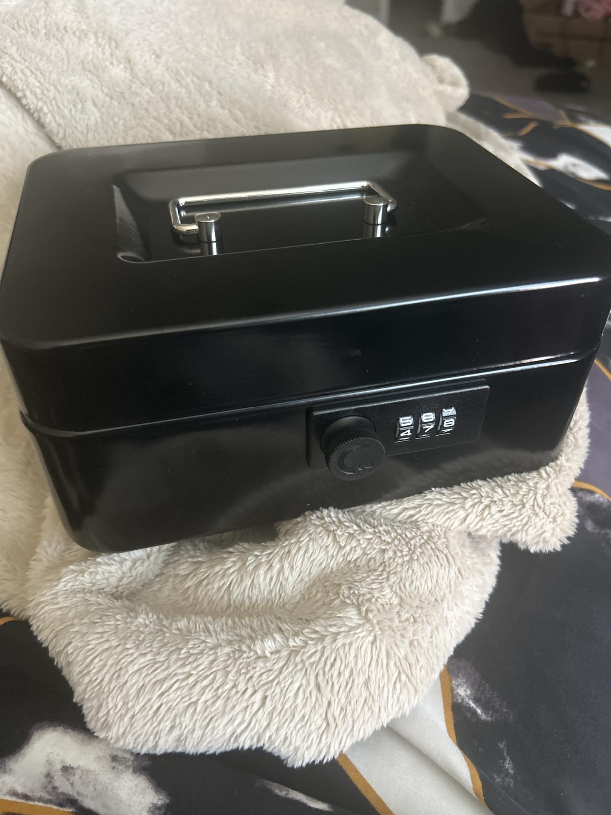 KYODOLED Cash Box with Combination Lock Safe Metal Money Box with Money Tray for Security Lock Box 7.87