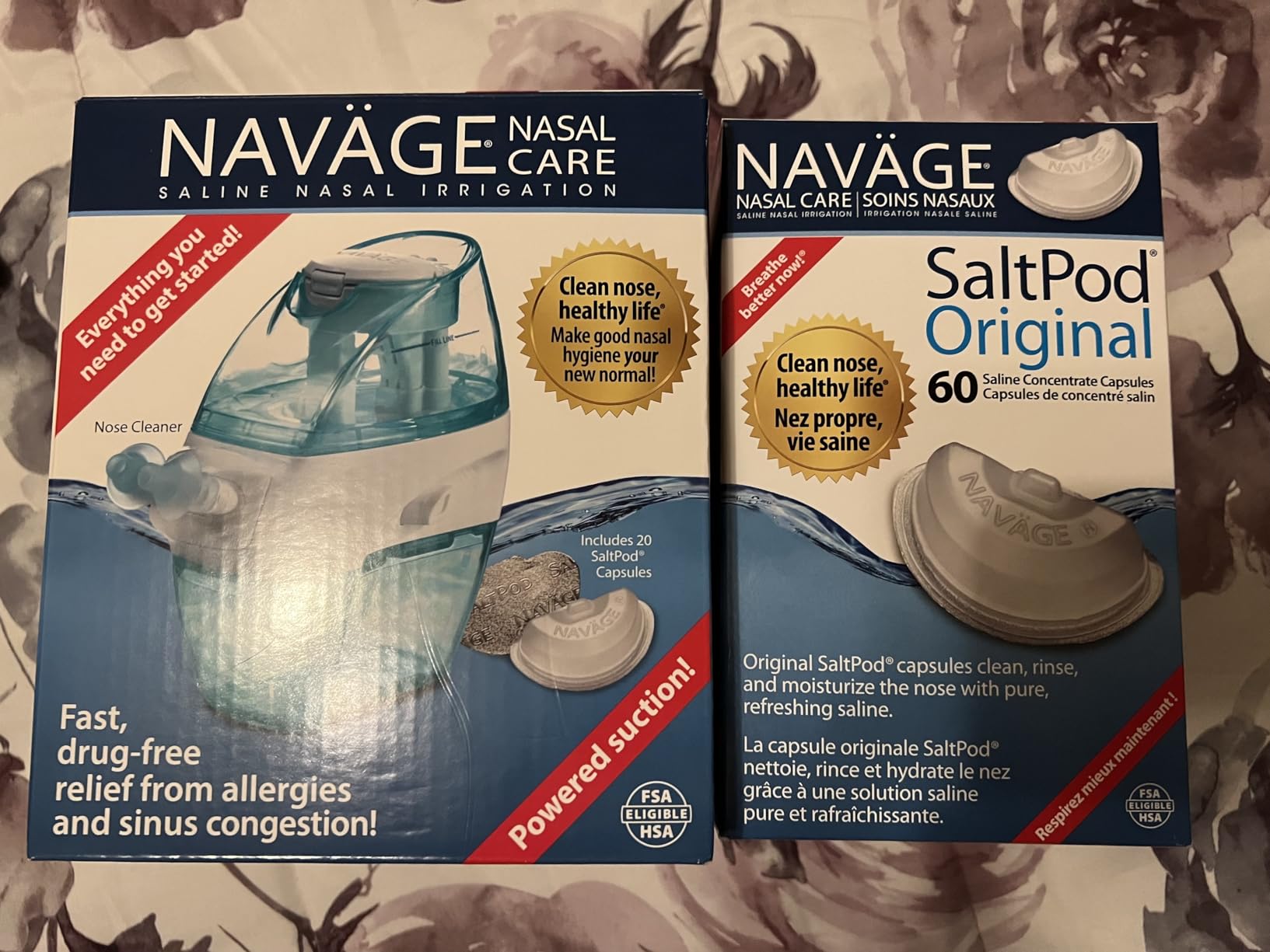Navage Nasal Care Deluxe Bundle - Powered Nose Cleaner for Congestion Relief w/ 30 SaltPods, Storage Caddy, Paisley Travel Bag & Batteries ($137 Value). Sinus Rinse for Clinically Proven Benefits customer photo 1
