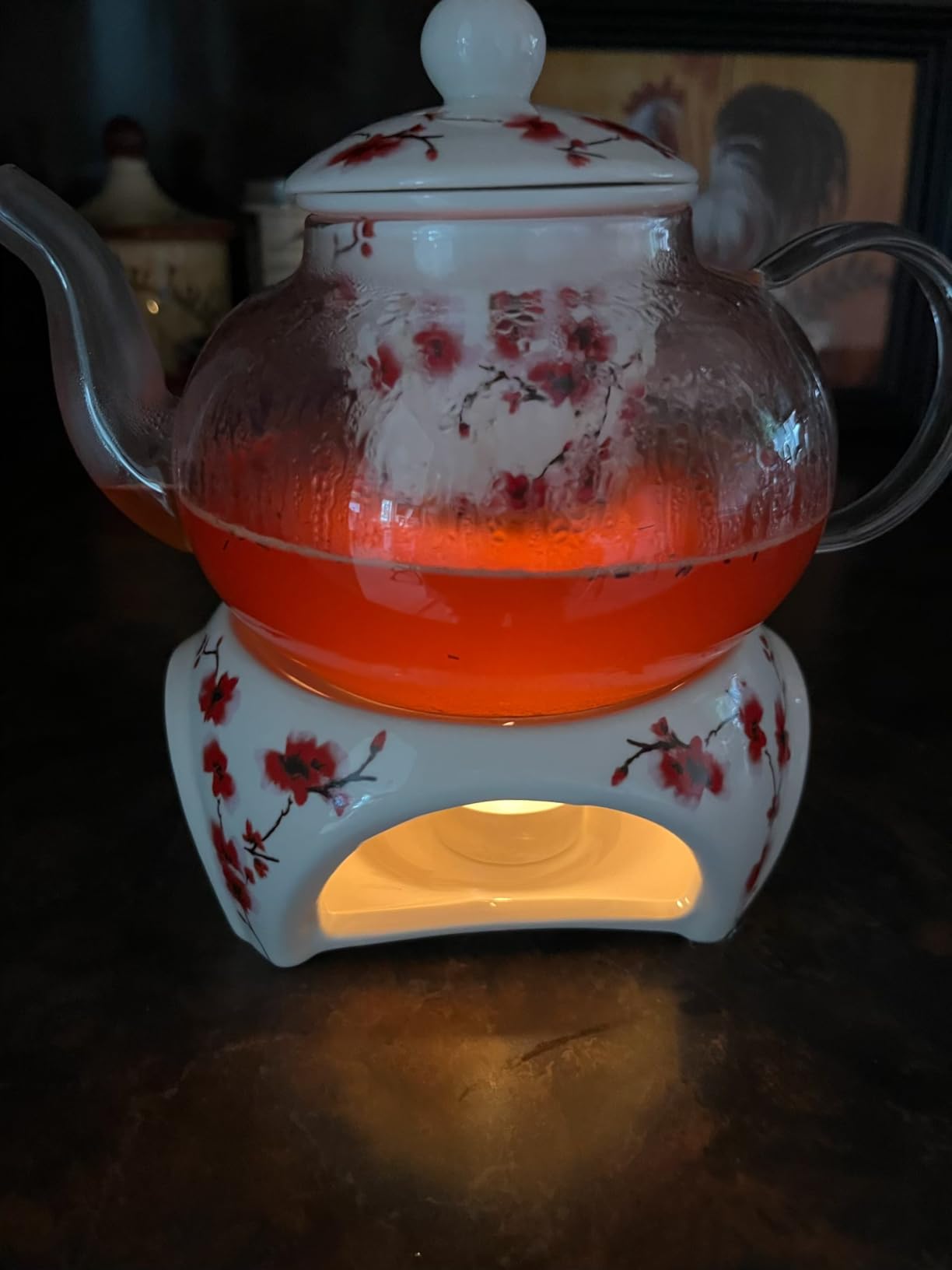 Teabloom Petite Cherry Blossom Teapot & Flowering Tea Gift Set - Glass Teapot (27 OZ / 2-3 Cups), Porcelain Lid, Loose Tea Infuser, Tea Warmer + Candle, 2 Flowering Teas customer photo 1