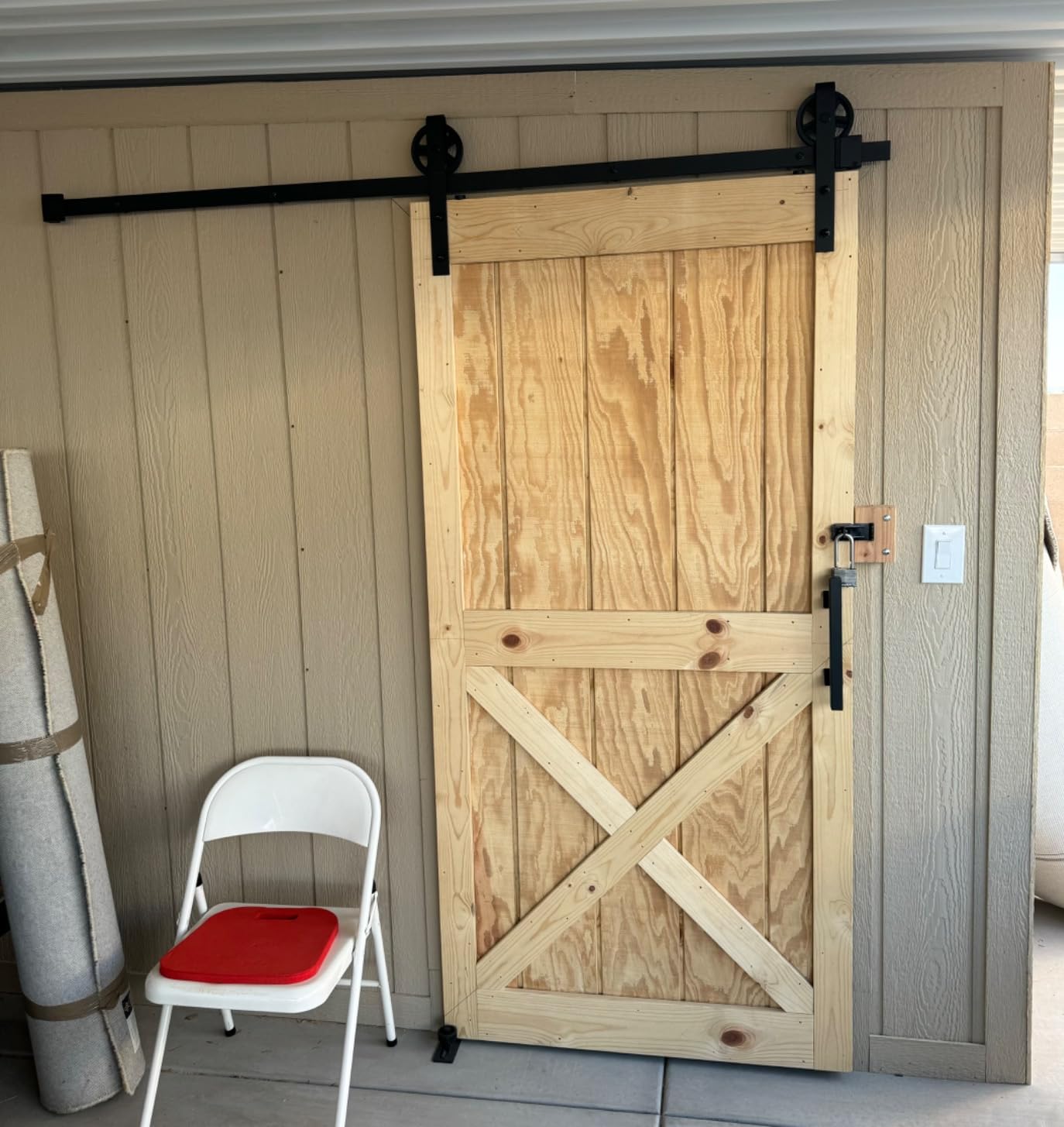 Amazon Basics 6.6 ft Heavy Duty Sliding Barn Door Hardware Kit, Sturdy Big Wheel Design, Easy to Install, Fits 36