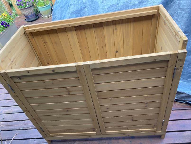 Outdoor Garden Patio Wooden Storage Cabinet Furniture Waterproof Tool Shed with Potting Benches Outdoor Work Station Table (Natural) customer photo 2