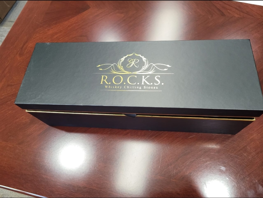 Whiskey Chilling Stones Gift Set - 6 Handcrafted Premium Granite Round Sipping Rocks - 2 Crystal Superior Glasses - Hardwood Presentation & Storage Tray - Elegant Gold Foil Gift Box by R.O.C.K.S. customer photo 1