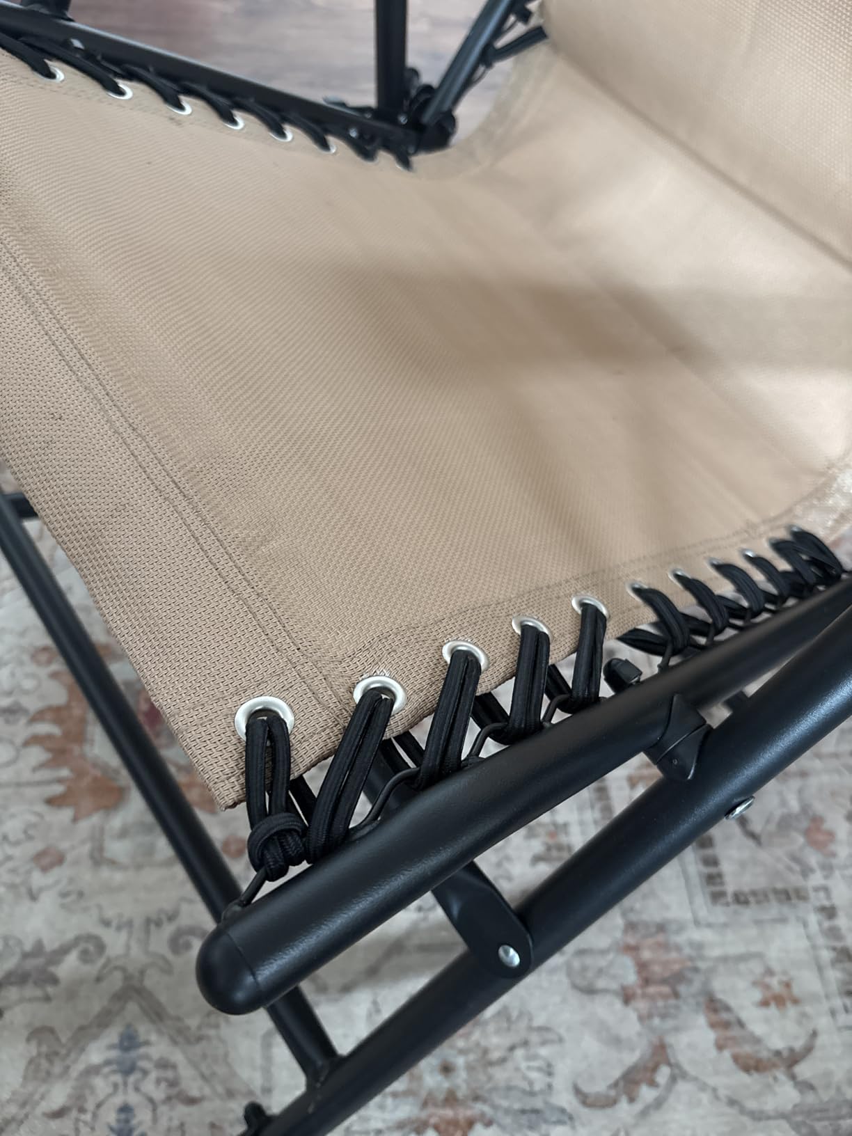 Amazon Basics Outdoor Portable Folding Rocking Chair with Headrest, Ergonomic Design, Weather-resistant Textilene Fabric for Porch, Blue customer photo 2