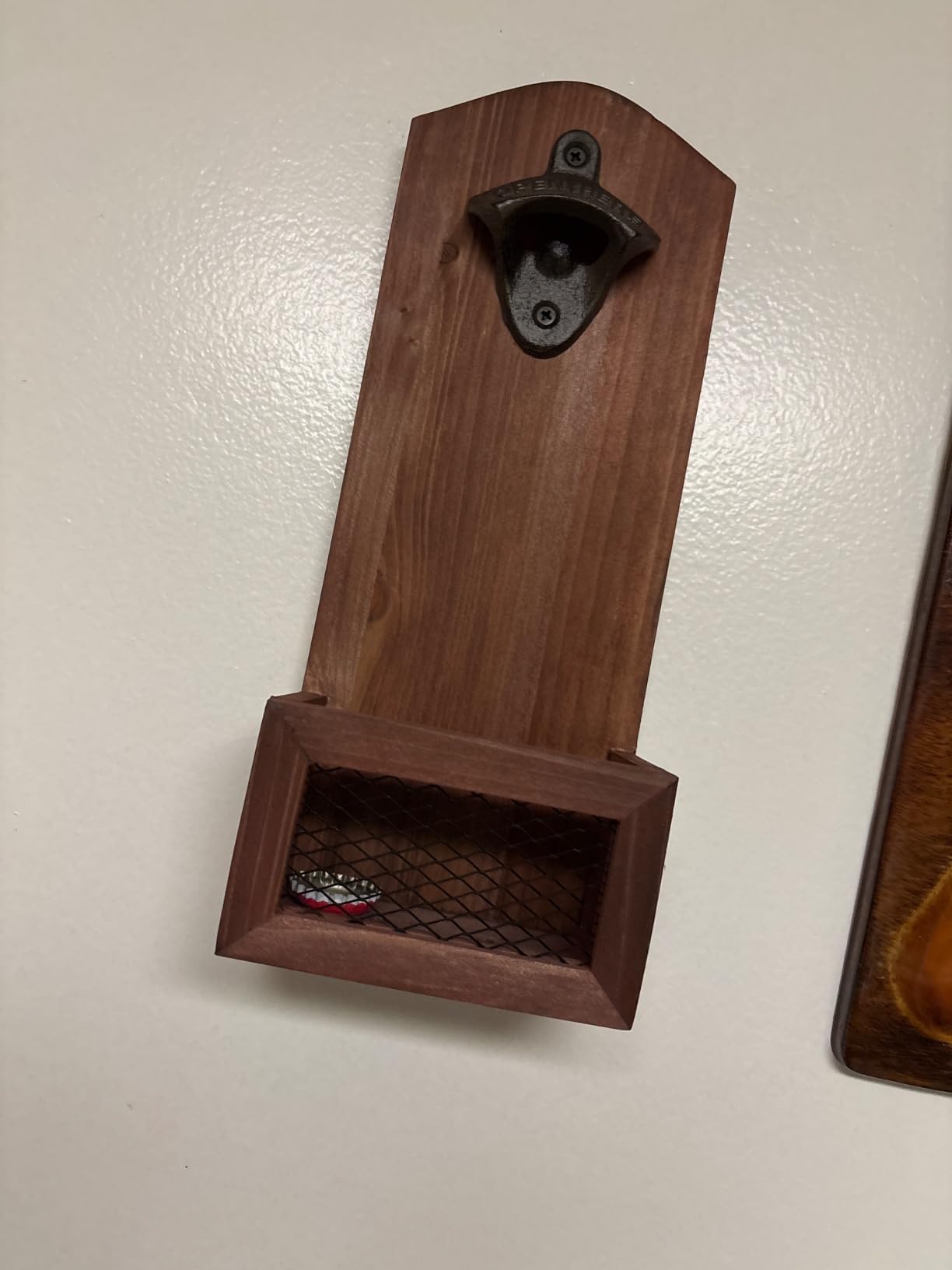 Bottle Opener with Cap Collector Catcher,Vintage Wooden Wall Mounted Bottle Opener，Ideal Gift for Men and Beer Lovers, Use as Bar Decoration. customer photo 1