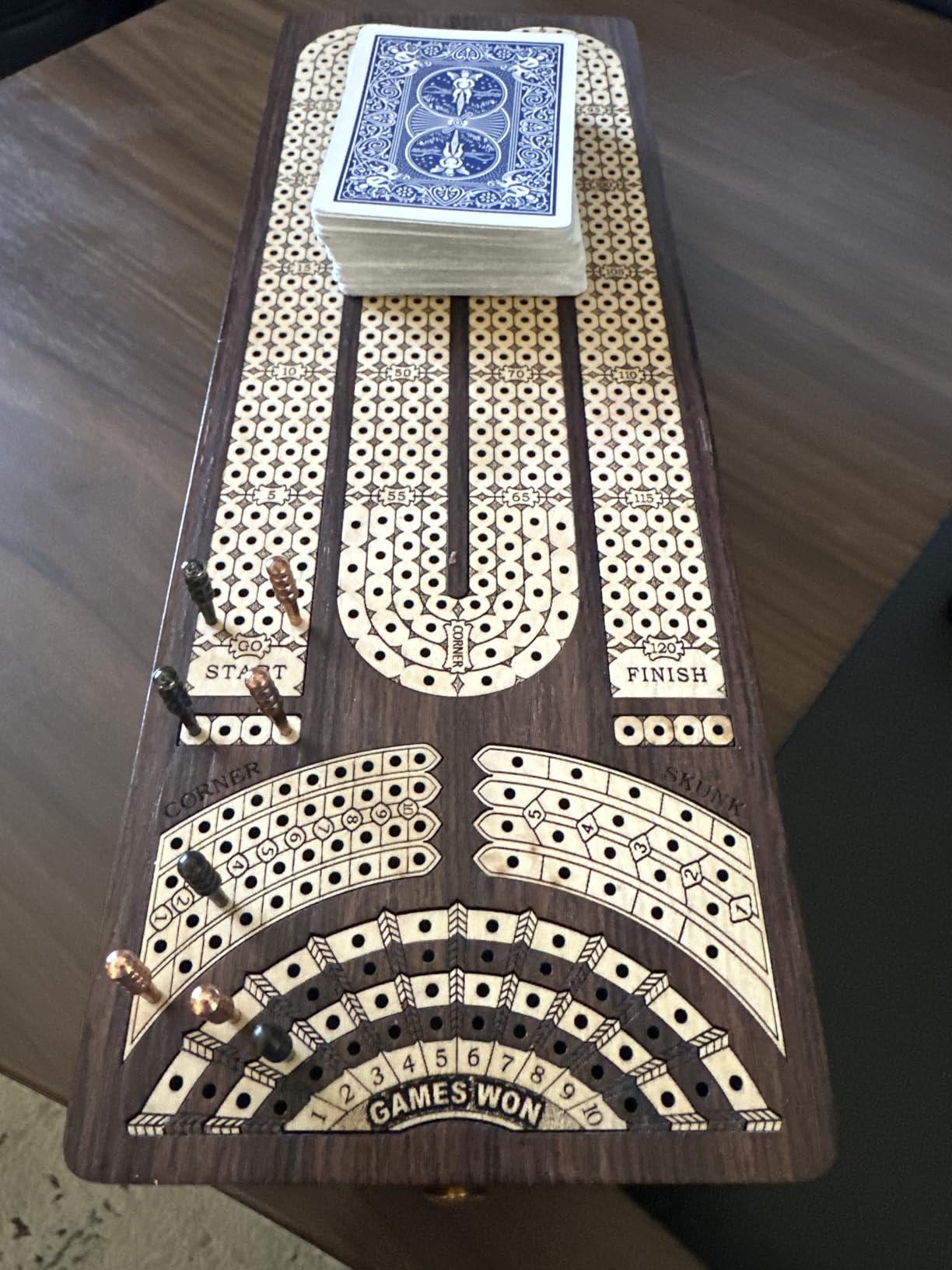House of Cribbage - Continuous Cribbage Board/Box Inlaid in Rosewood/Maple : 4 Track - Side Drawers with Score Marking Fields for Skunks, Corners and Won Games customer photo 1
