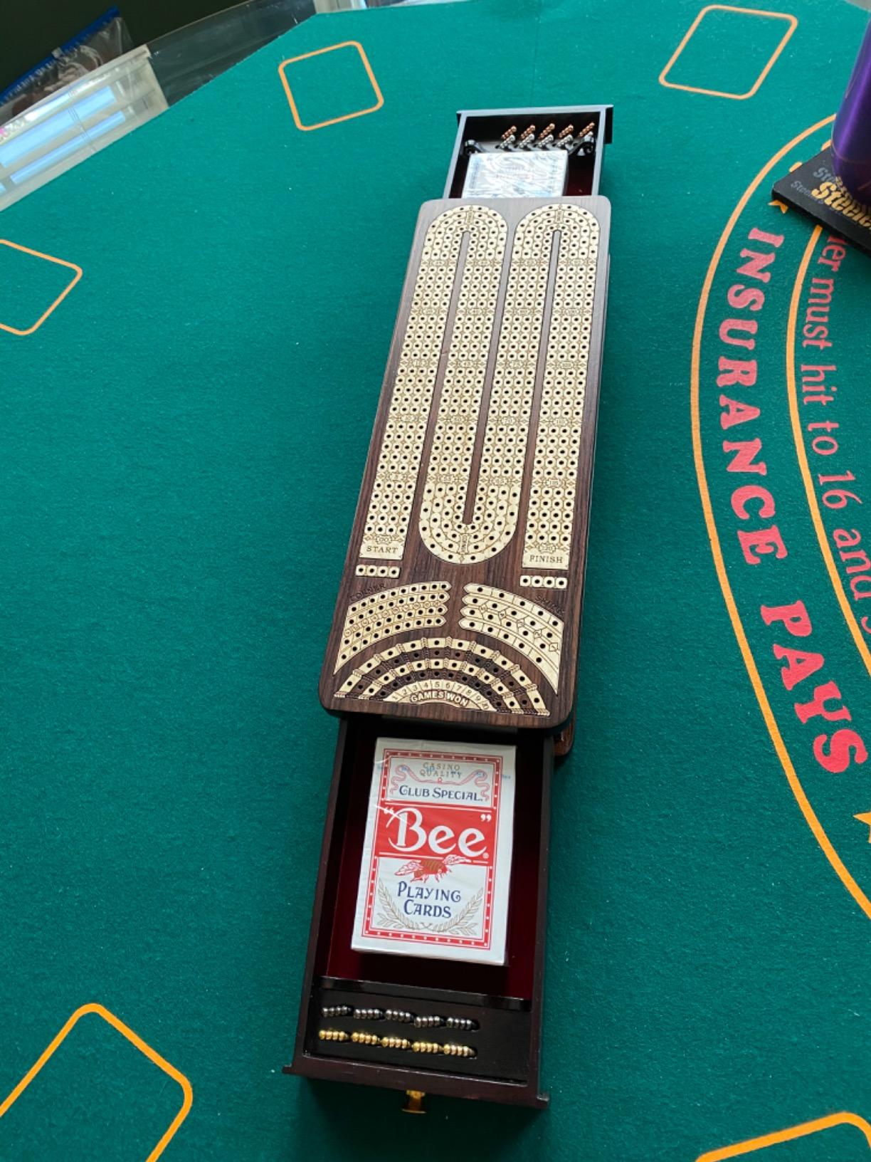 House of Cribbage - Continuous Cribbage Board/Box Inlaid in Rosewood/Maple : 4 Track - Side Drawers with Score Marking Fields for Skunks, Corners and Won Games customer photo 2