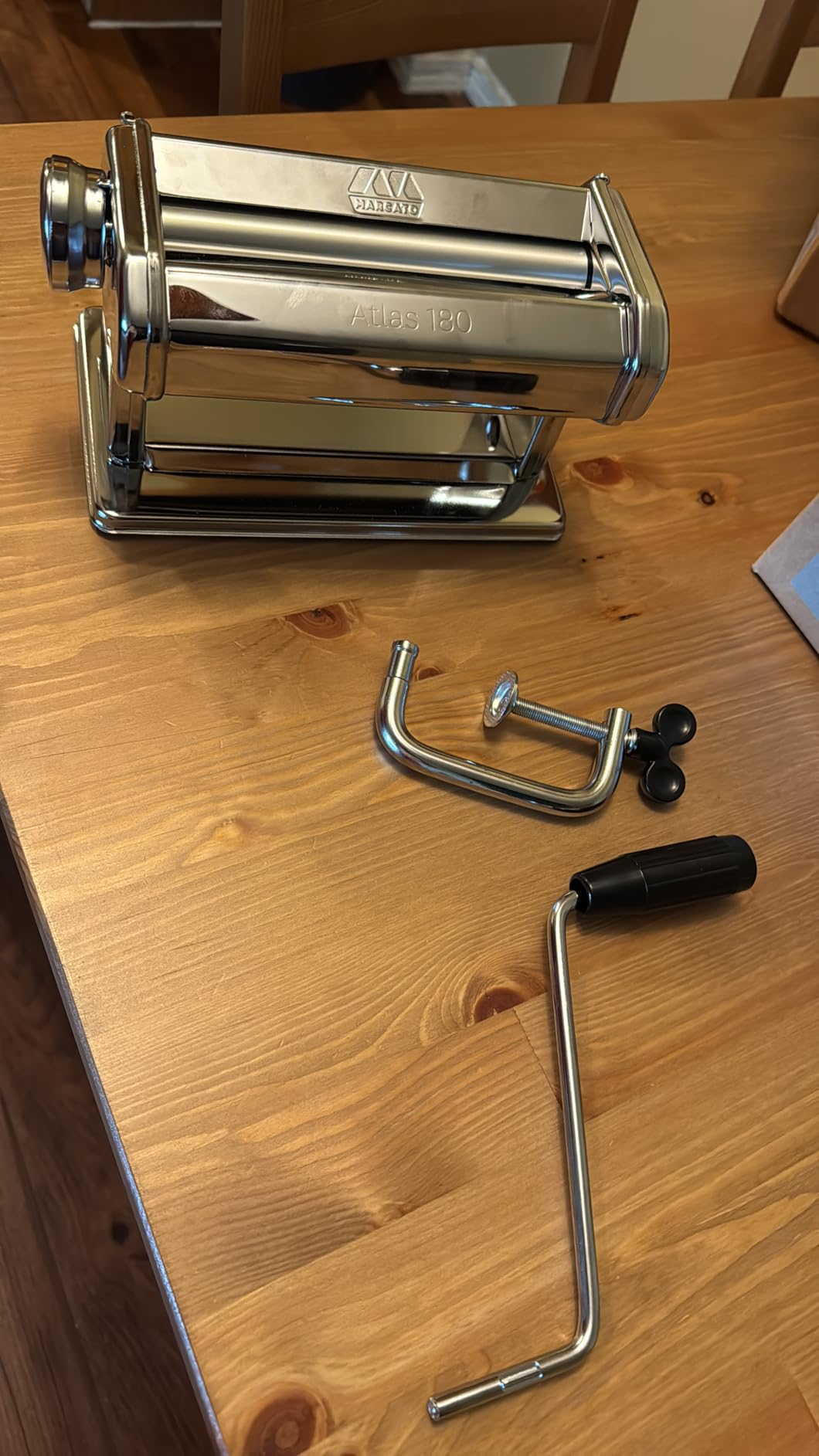 MARCATO Made in Italy Atlasmotor 110V Electric Pasta Machine, Chrome Steel. Set includes Atlas 150, handcrank, clamp, Pastadrive motor, and instruction manual customer photo 2