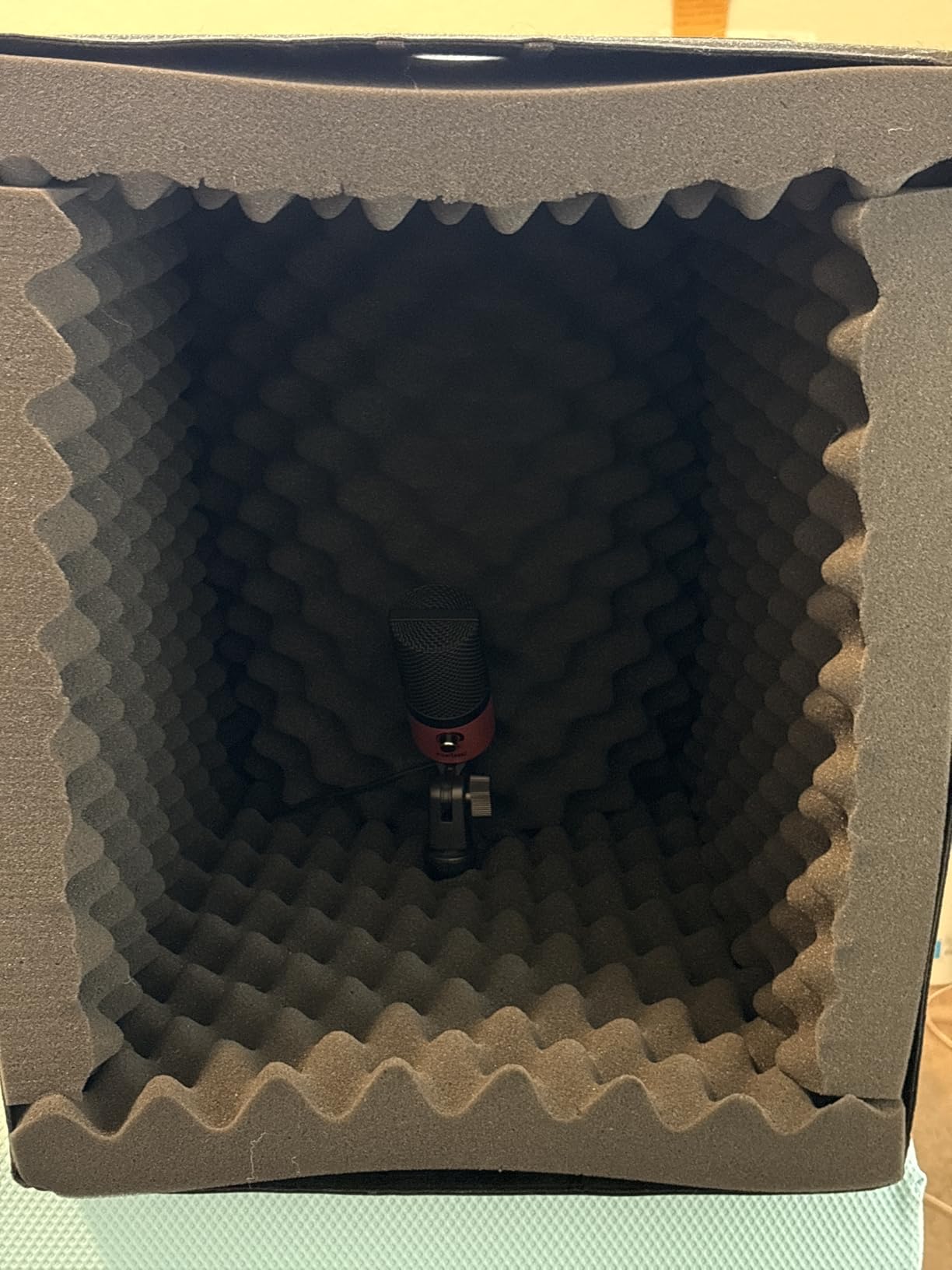 TroyStudio Portable Vocal Booth, Large Foldable Microphone Isolation Shield, Music Recording Studio Sound Echo Absorbing Box, Desk & Stand Use Reflection Filter with Thickened Dense Acoustic Foam customer photo 2