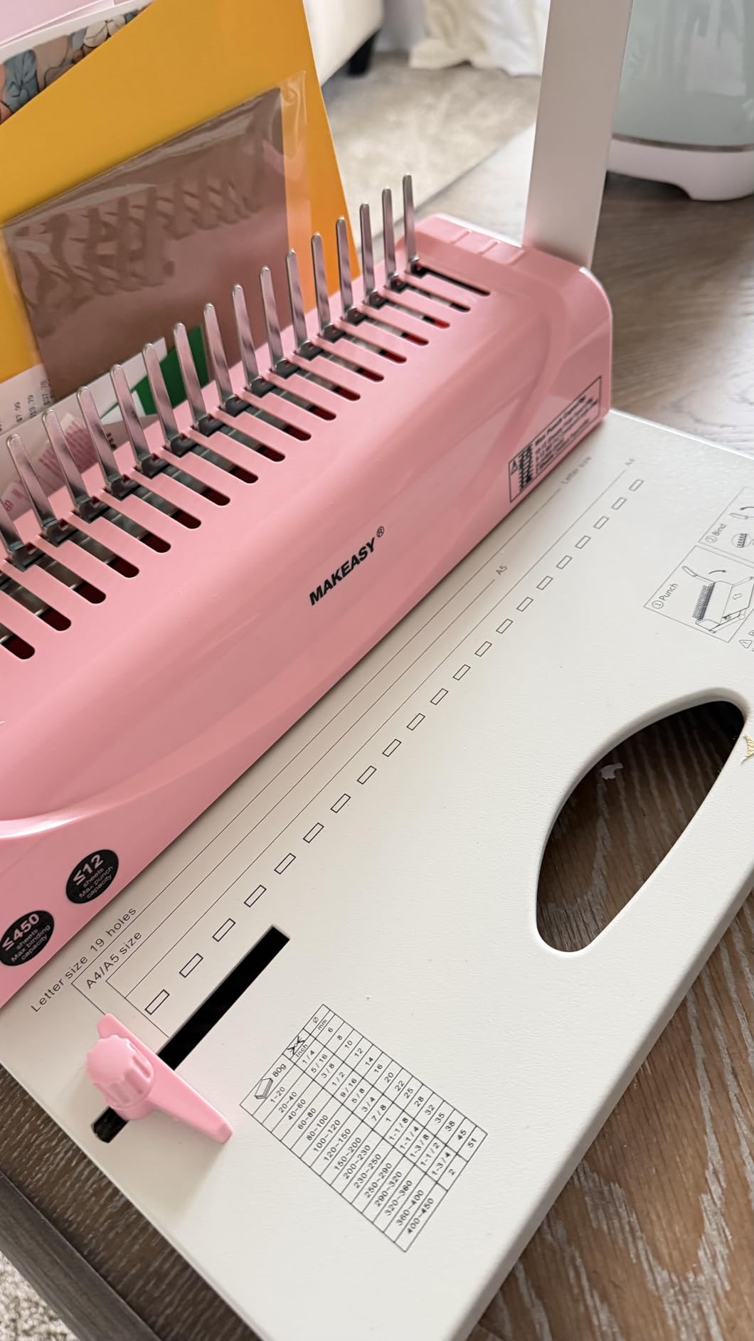 MAKEASY Binding Machine, 21-Hole, 450 Sheets, Comb Binding Machines with 1 Box Comb Bindings Spines, Comb Binder for Letter Size, A4, A5 Paper customer photo 2