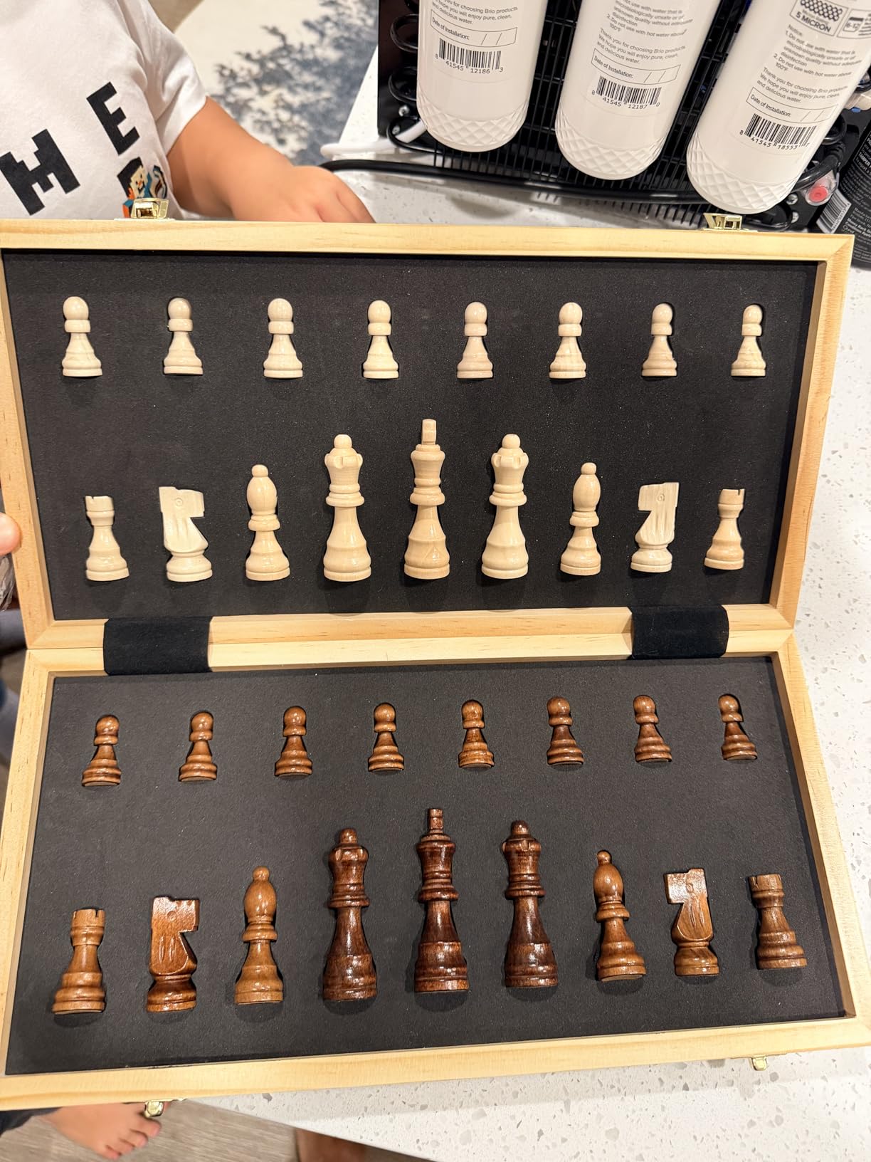 AMEROUS 15 Inches Magnetic Wooden Chess Set - 2 Extra Queens - Folding Board - Pieces Storage Slots, Handmade Portable Travel Chess Game - Beginner Chess Set for Kids, 6 up Age customer photo 1