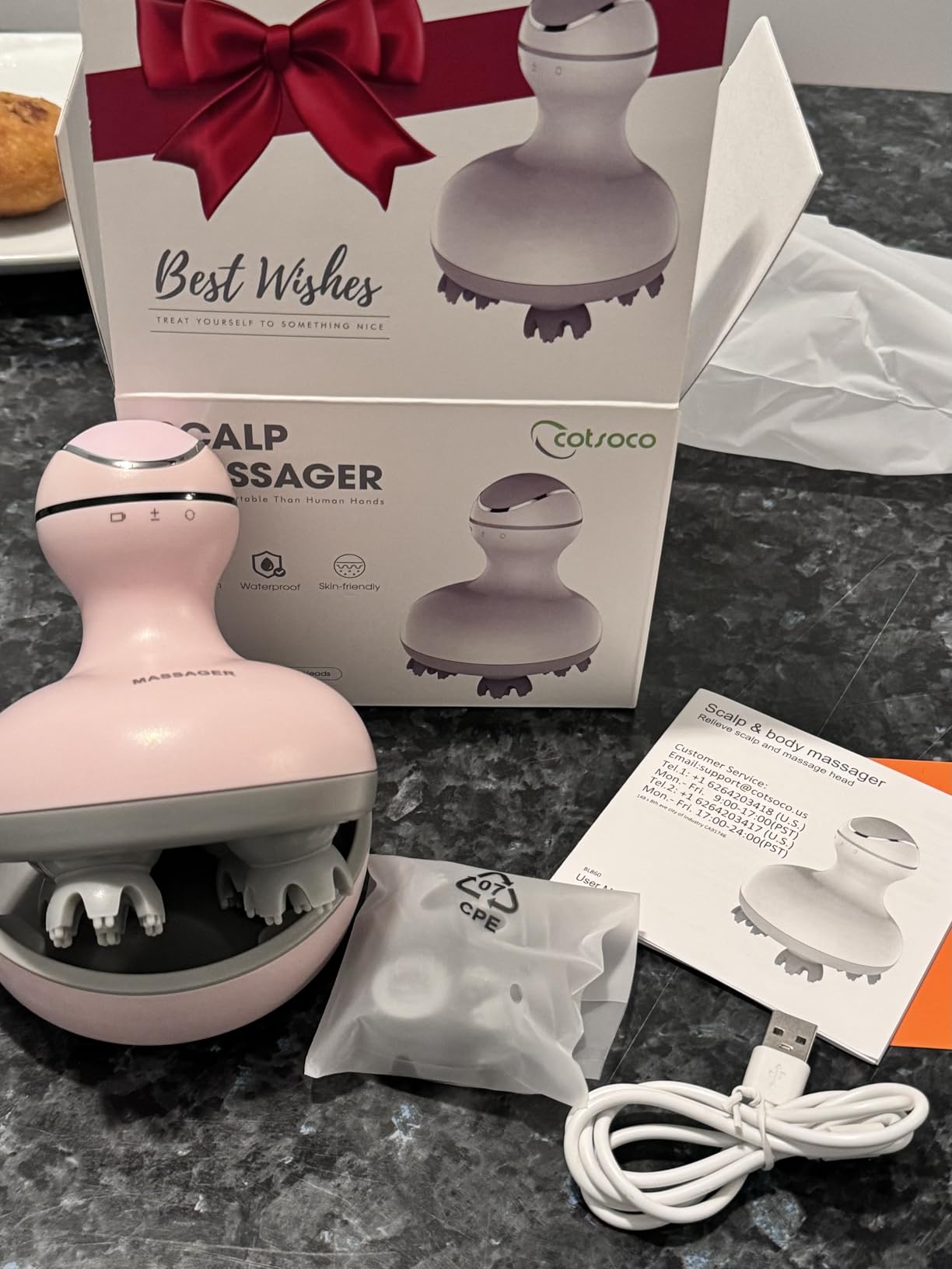 cotsoco Electric Scalp Head & Back Massager, Cordless Hair Massage Waterproof Head Massager with 4 Heads 84 Nodes for Hair Growth, Stress Relief & Deep Clean, Gifts for Mom, White customer photo 1