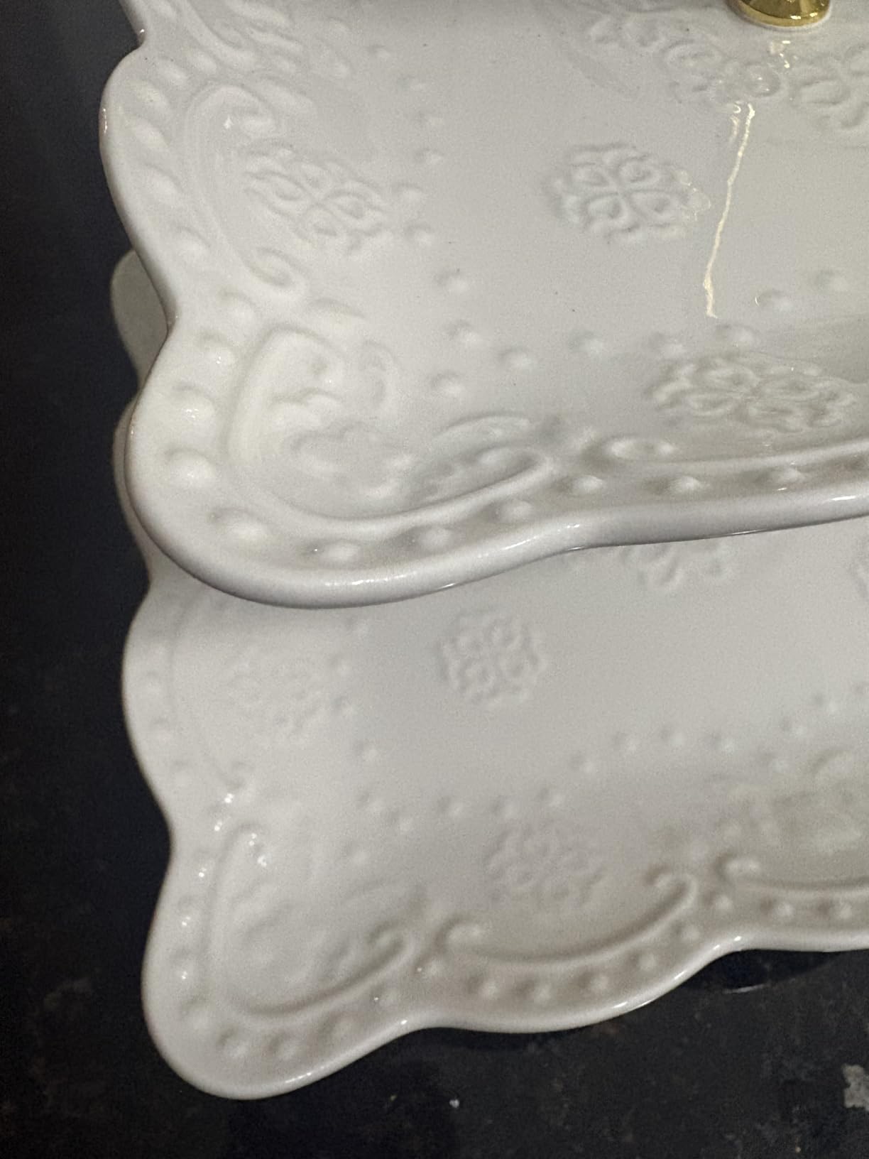 Sumerflos 3 Tier Porcelain Cupcake Stand, Tiered Serving Cake Stand, Square White Embossed Dessert Stand, Weddings Parties Pastry Serving Tray customer photo 1