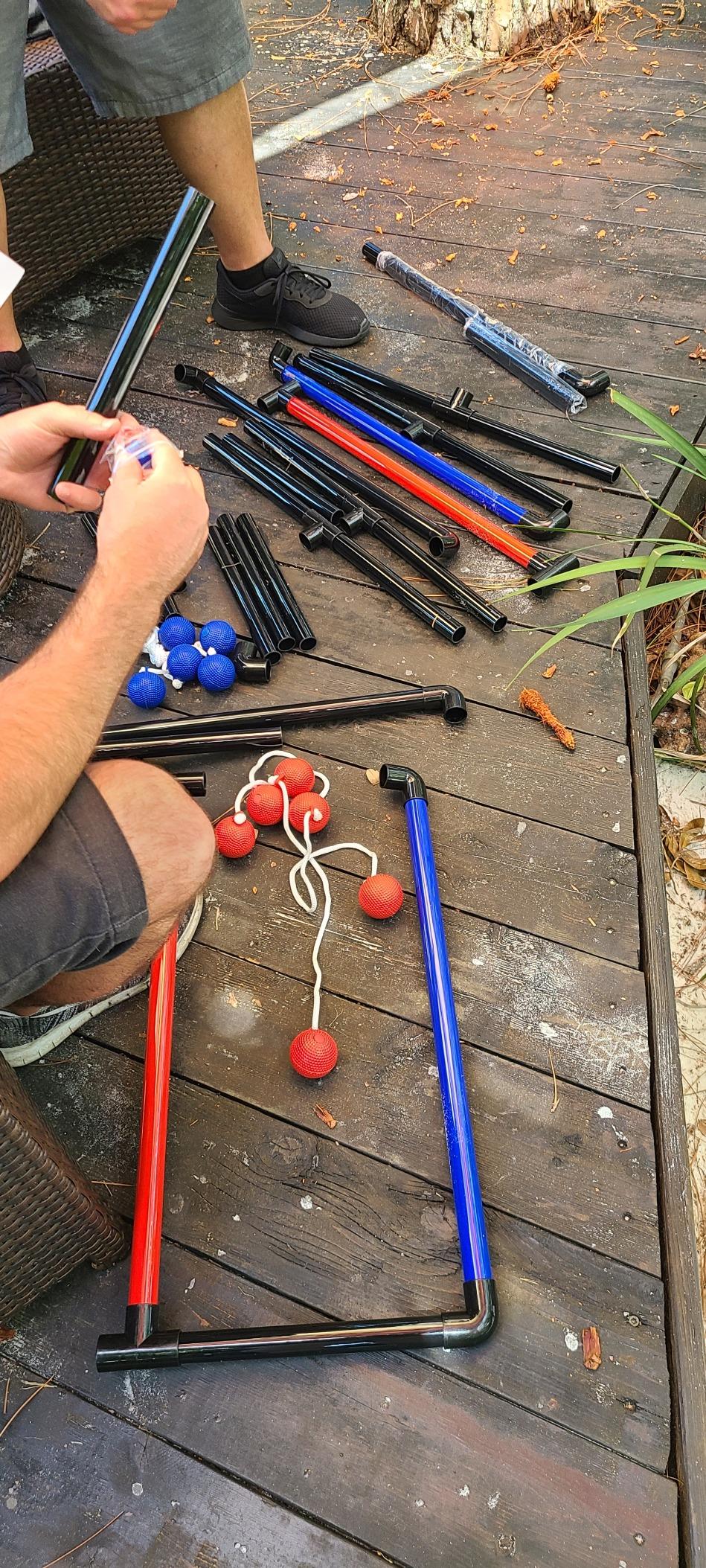 Ladder Toss Outdoor Game Set - Win SPORTS Indoor Ladder Ball Toss Game with 6 Weighted Bolos, Carrying Case and Sand Weighted PVC Piping,Games for Adults, Kids, Family customer photo 2