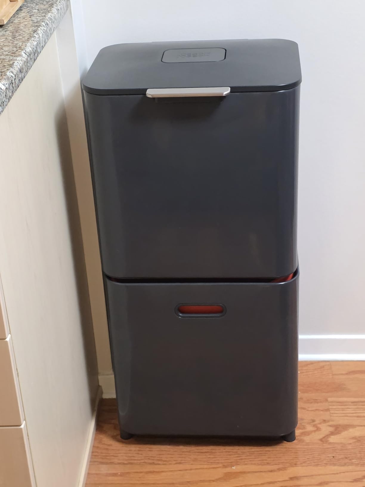 Joseph Joseph Totem Max 60 Liter/15.85 Gallon Waste Separation and Recycling Kitchen Trash Can with Odor Filter and Removable Food Waste Caddy, Stainless Steel customer photo 1