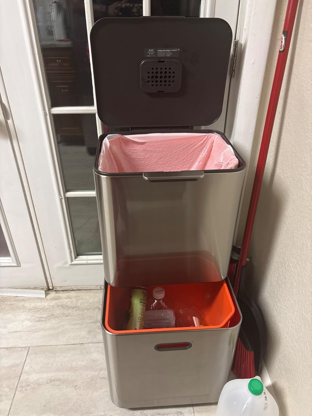 Joseph Joseph Totem Max 60 Liter/15.85 Gallon Waste Separation and Recycling Kitchen Trash Can with Odor Filter and Removable Food Waste Caddy, Stainless Steel customer photo 2