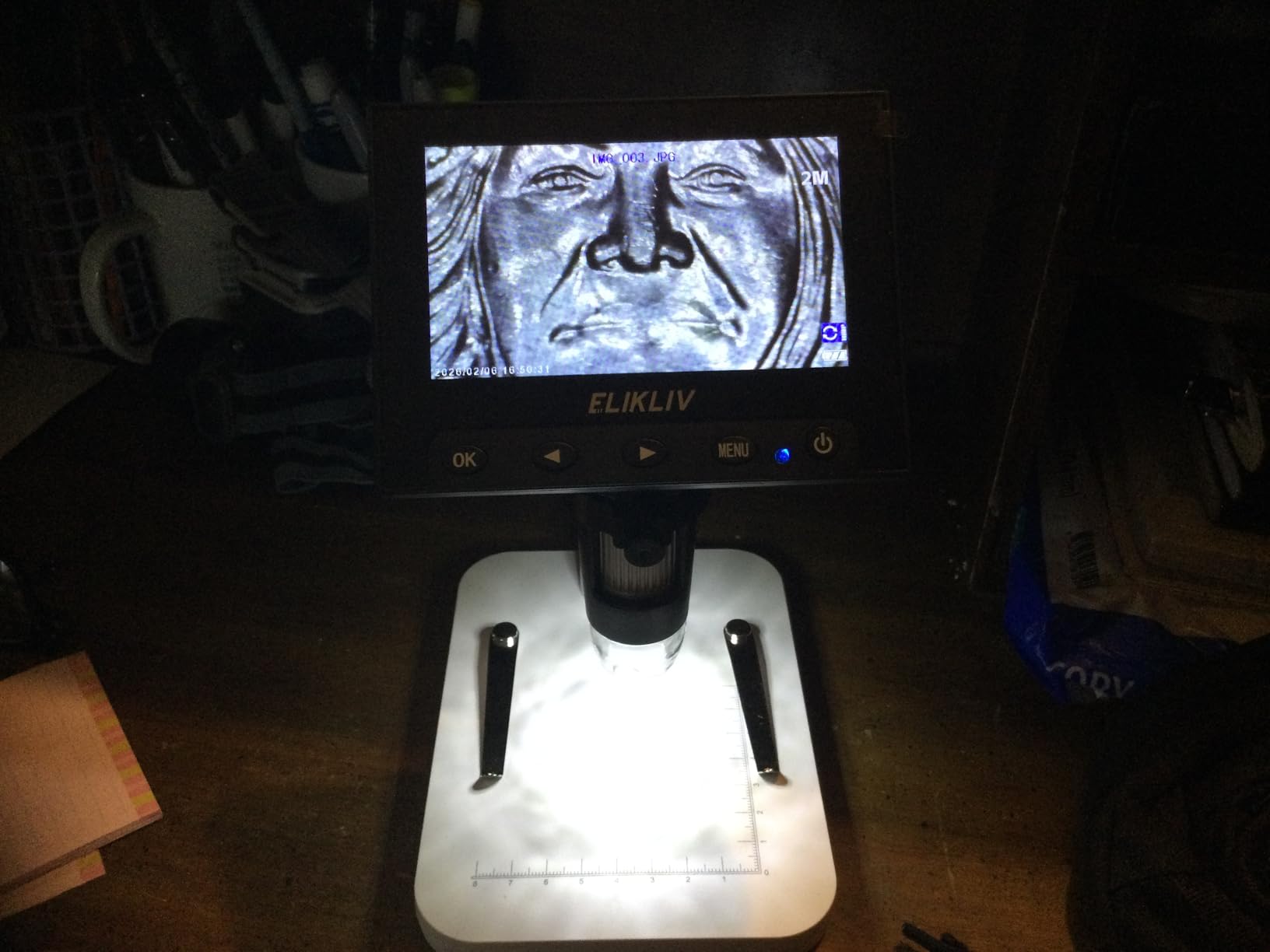 Elikliv Microscope, LCD Digital Coin Microscope 1000x, Coin Magnifier with 8 Adjustable LED Lights, PC View Compatible with Windows/MacBook, EDM4, 4.3-Inch customer photo 1