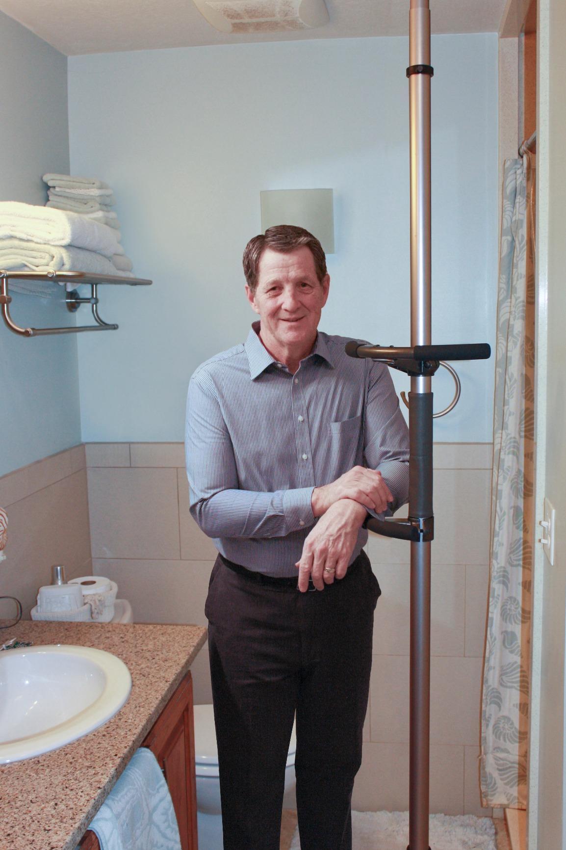 Signature Life Sure Stand Straight Pole, Elderly Tension Mounted Floor to Ceiling Transfer-Pole, Bathroom Safety Assist Grab Bar and Stability Rail, Graphite customer photo 1