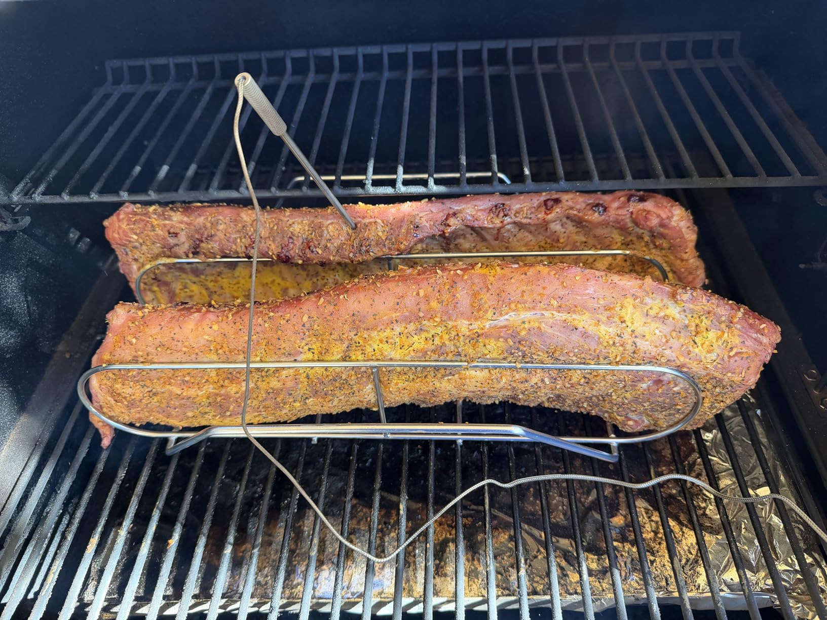 Extra Long Stainless Steel Rib Rack for Smoking and Grilling, Holds up to 3 Full Racks of Ribs, Fits 18