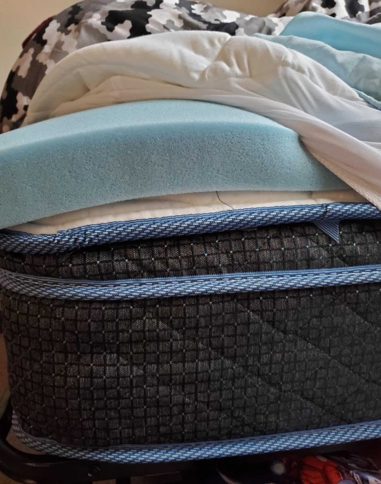 Amazon Basics Cooling Gel-Infused Memory Foam Mattress Topper, CertiPUR-US Certified, 3 inches, Queen, Blue customer photo 1