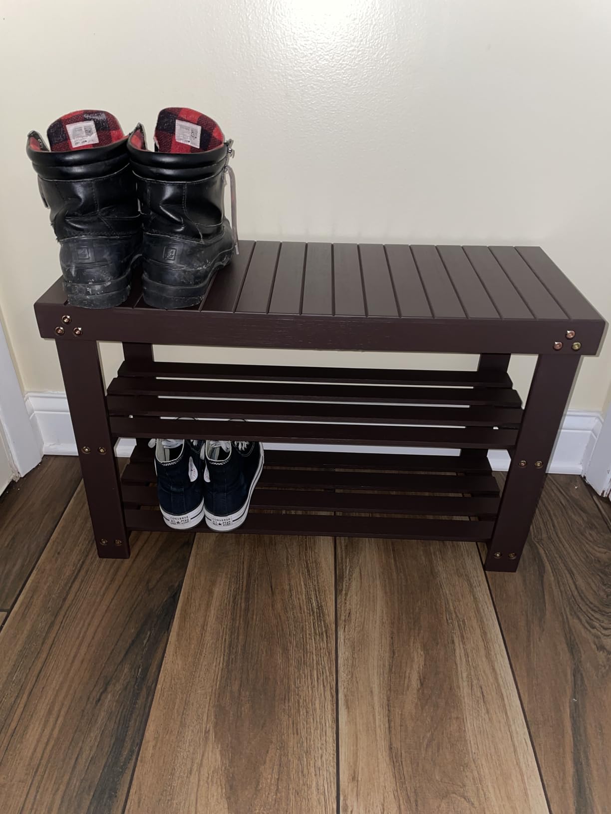 Pipishell Bamboo Shoe Rack Bench, 3 Tier Sturdy Shoe Bench, Storage Shoe Organizer, Holds up to 300lbs customer photo 1