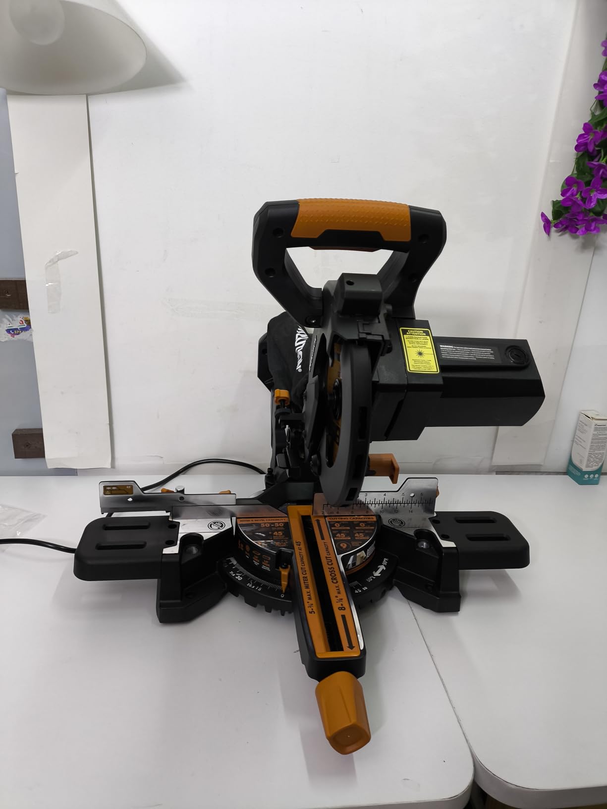 Evolution Power Tools R185SMS+ Sliding Miter Saw with Multi-Material Cutting, 45 Degree Bevel, 50 Degree Miter, 210 mm Slide, Blade Included Cuts Wood Plastic Metal & More, 7-1/4