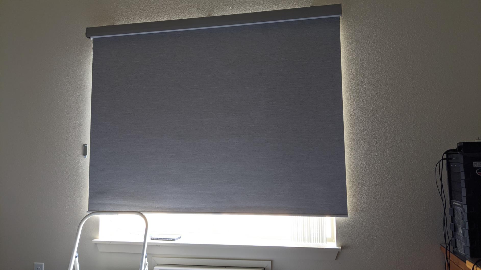 Graywind Motorized Roller Shade Blinds 100% Blackout Shades Cordless Waterproof Remote Control Window Automated Blinds with Valance Custom Size for Smart Home and Office, White customer photo 1