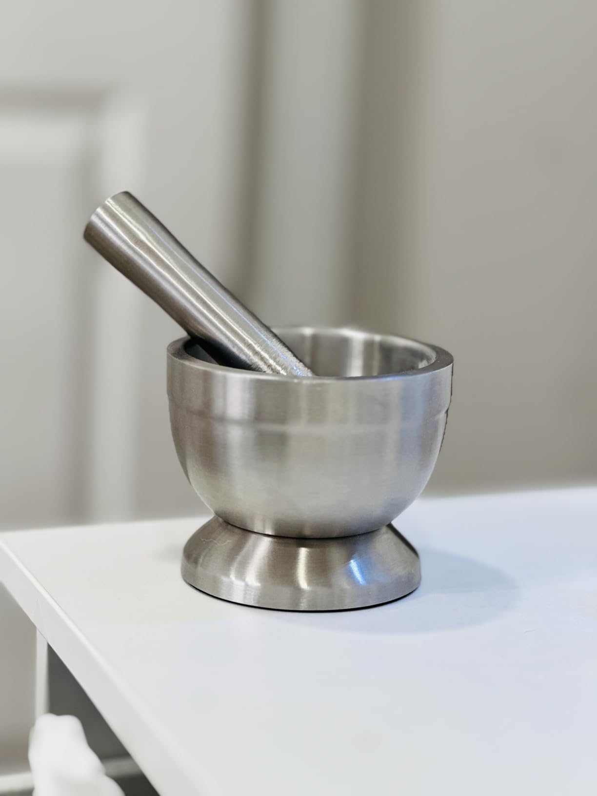 Pill Crusher - 304 Food Grade Stainless Steel Mortar and Pestle Medicine Grinder Set - Non-Slip Splitter to Easily Crush Medicine Pills Tablets Vitamins to Fine Powder for Adults, Seniors, Dogs, Pets customer photo 1