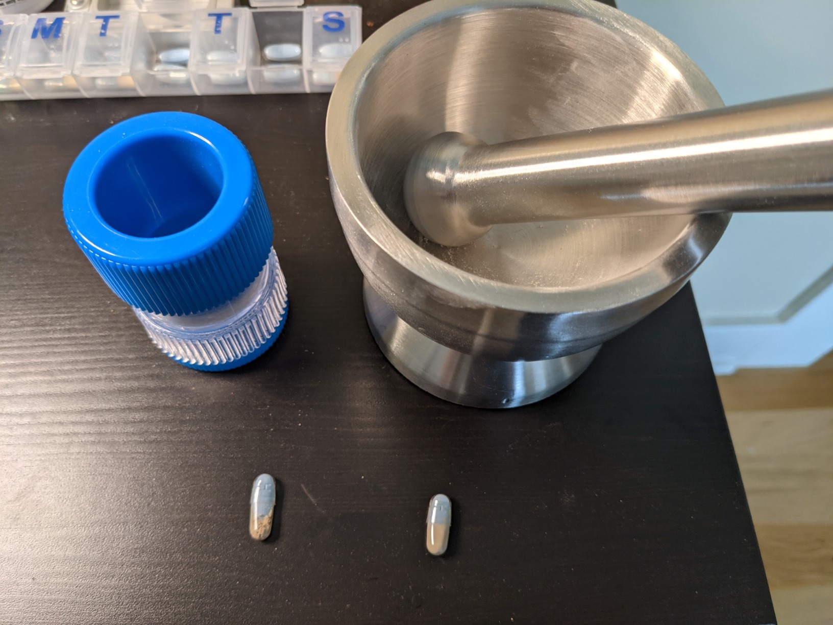 Pill Crusher - 304 Food Grade Stainless Steel Mortar and Pestle Medicine Grinder Set - Non-Slip Splitter to Easily Crush Medicine Pills Tablets Vitamins to Fine Powder for Adults, Seniors, Dogs, Pets customer photo 2