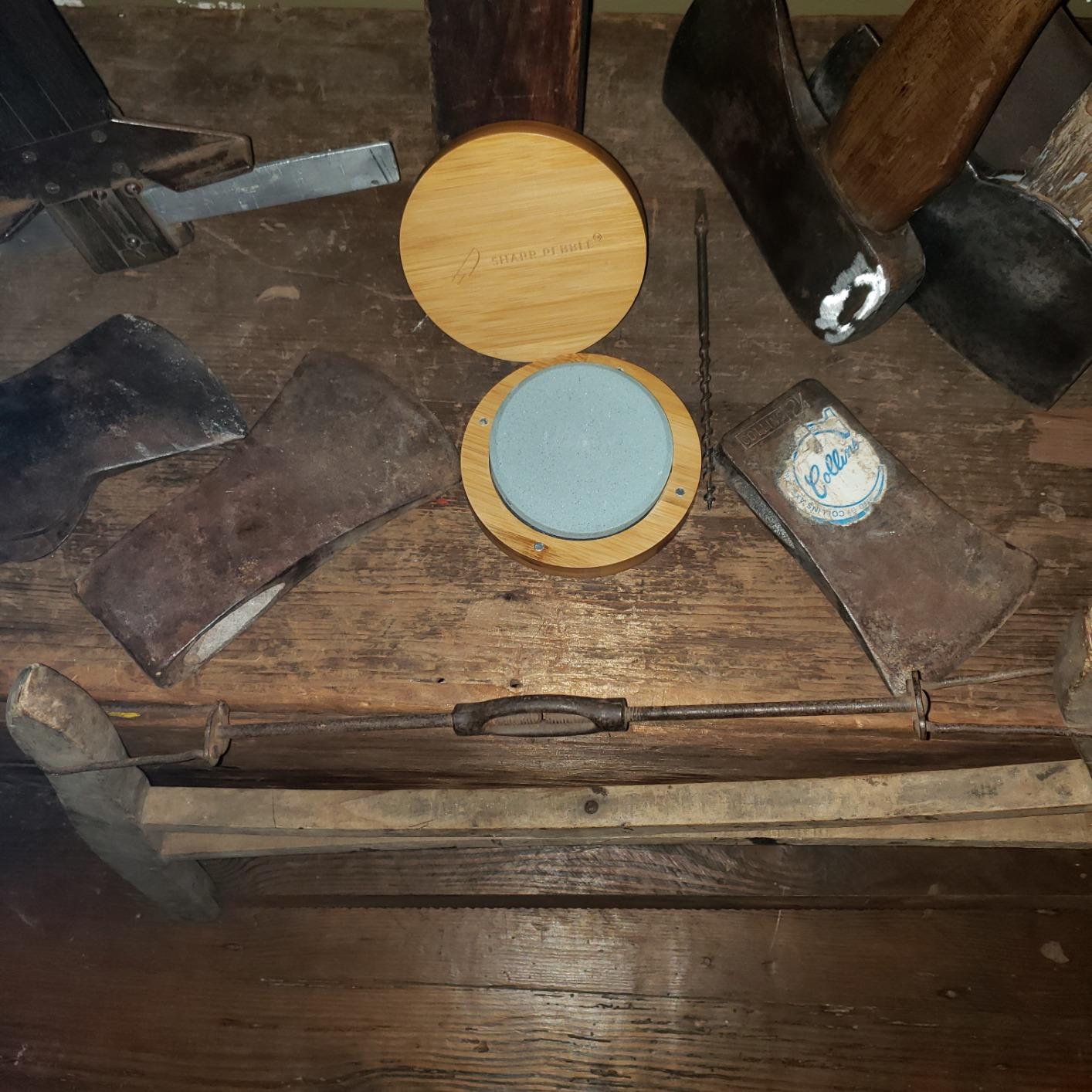 Sharp Pebble Puck/Disk - Axe/Hatchet Large Sharpening Stone- Whetstone Blade & Tool Sharpener- Dual Grit Multipurpose Waterstone Sharpener with Bamboo Box customer photo 2