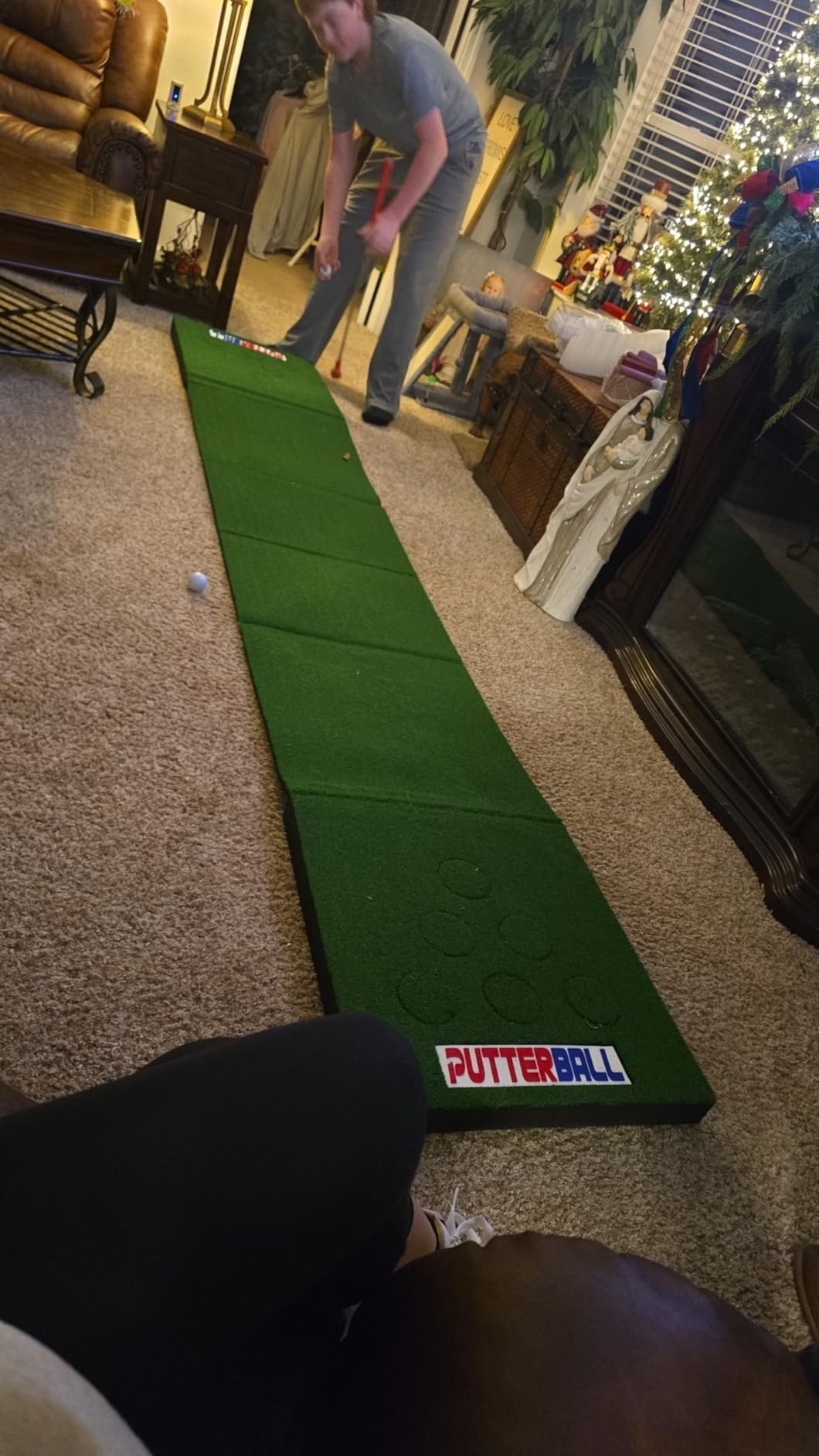PutterBall Original Golf Putting Game Set - Backyard 12 ft Putting Green Pong Style Golf Mat with 2 Putters, 2 Balls & Hole Covers (PutterBall Original) customer photo 1