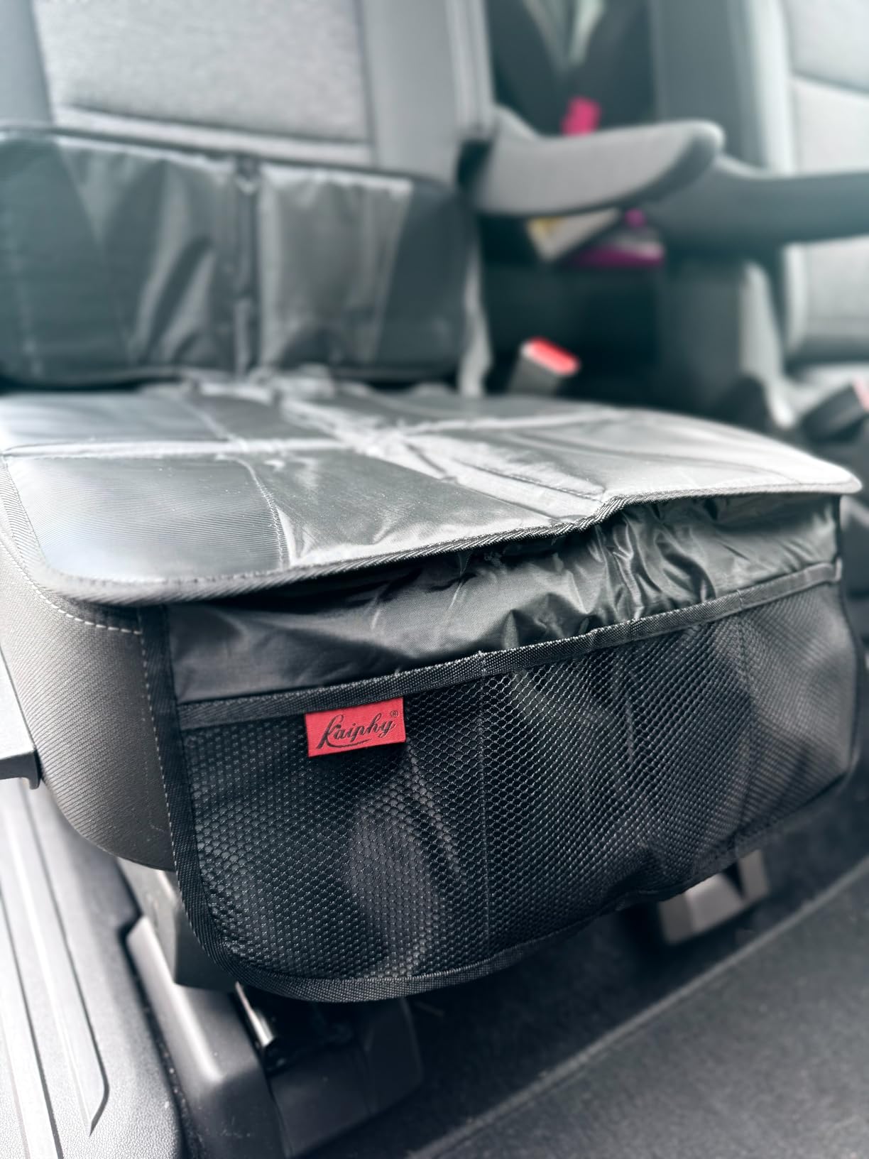 Car Seat Protector - Seat Protection Mat - Thick Padding - Durable, Waterproof Fabric, Leather Reinforced Corners & 3 Pockets for Handy Storage Black customer photo 1