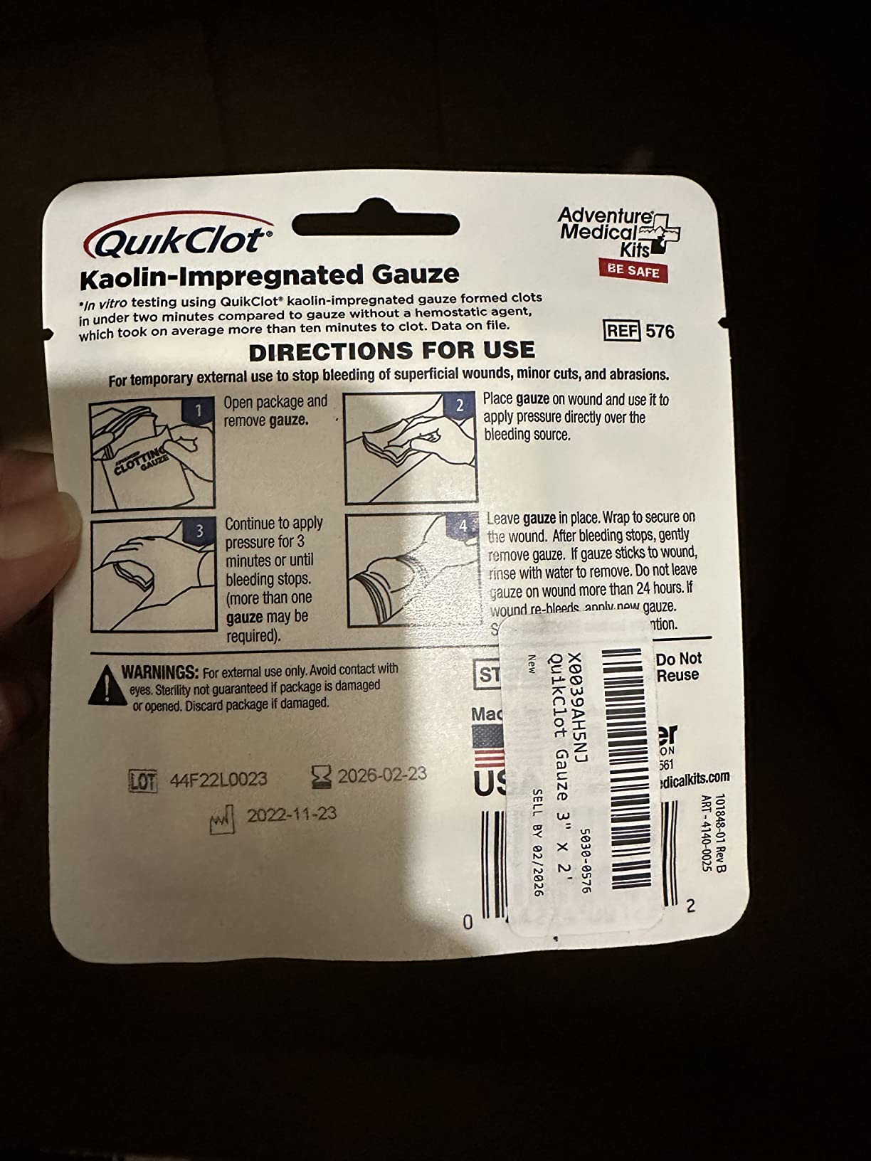Adventure Medical Kits QuikClot Advanced Clotting Gauze - Stops Bleeding Up to 5X Faster Than Standard Gauze - Kaolin Hemostatic Dressing - 3 x 24 customer photo 1