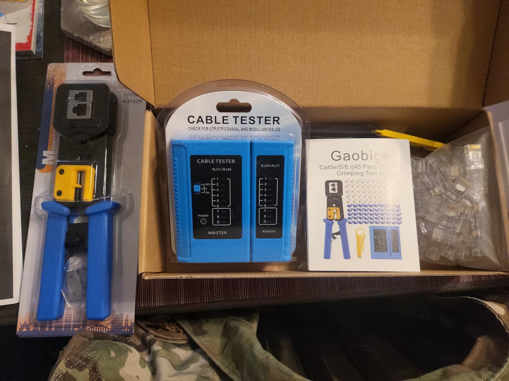 rj45 Crimping Tool for Cat6 Cat5e Cat5, Sturdy Crimper for rj45 rj12/11 Pass-Through Connectors with 50pcs rj45 Cat5e Pass-Through Connectors, 50pcs Covers, Wire Stripper; Network Cable Tester customer photo 2