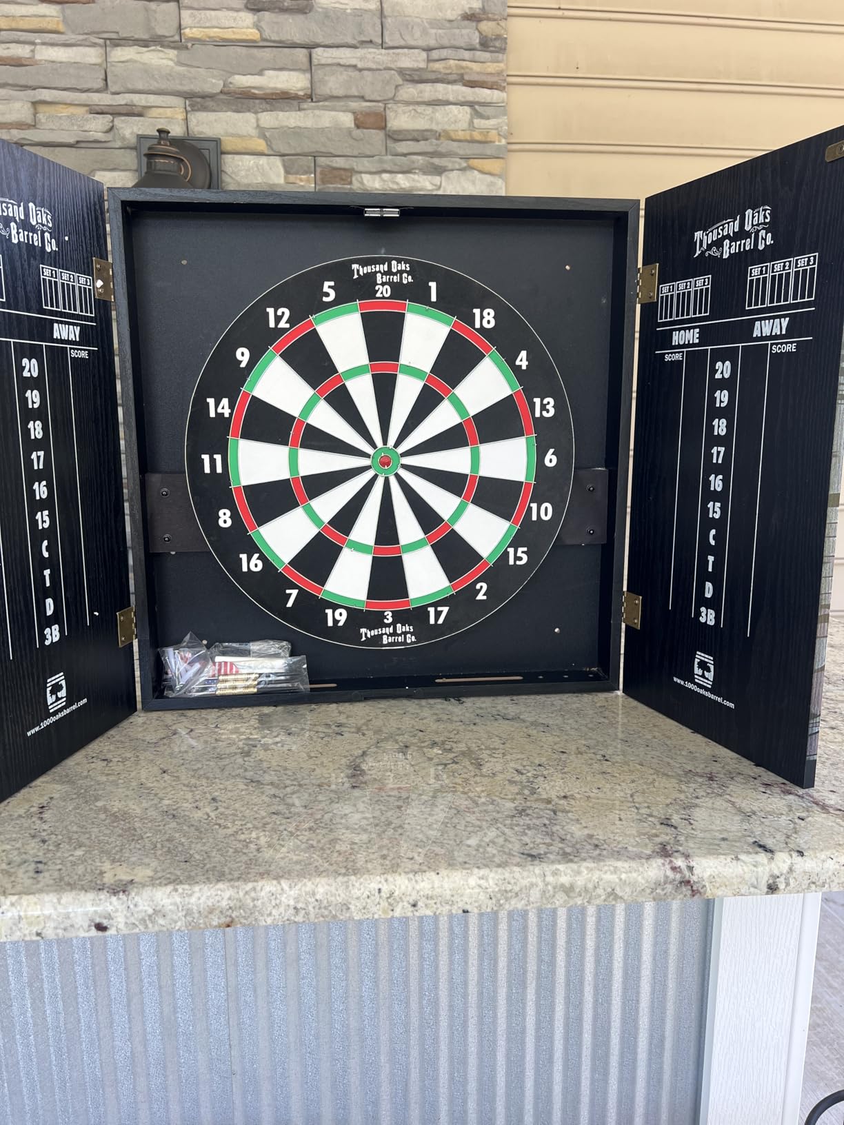 Personalized Dart Board Cabinet Set with 6 Steel Tip Darts, Paper Dartboard, Chalk & Eraser (21.5 x 21.5 x 2.75) - Man Cave Dart Boards for Adults customer photo 1