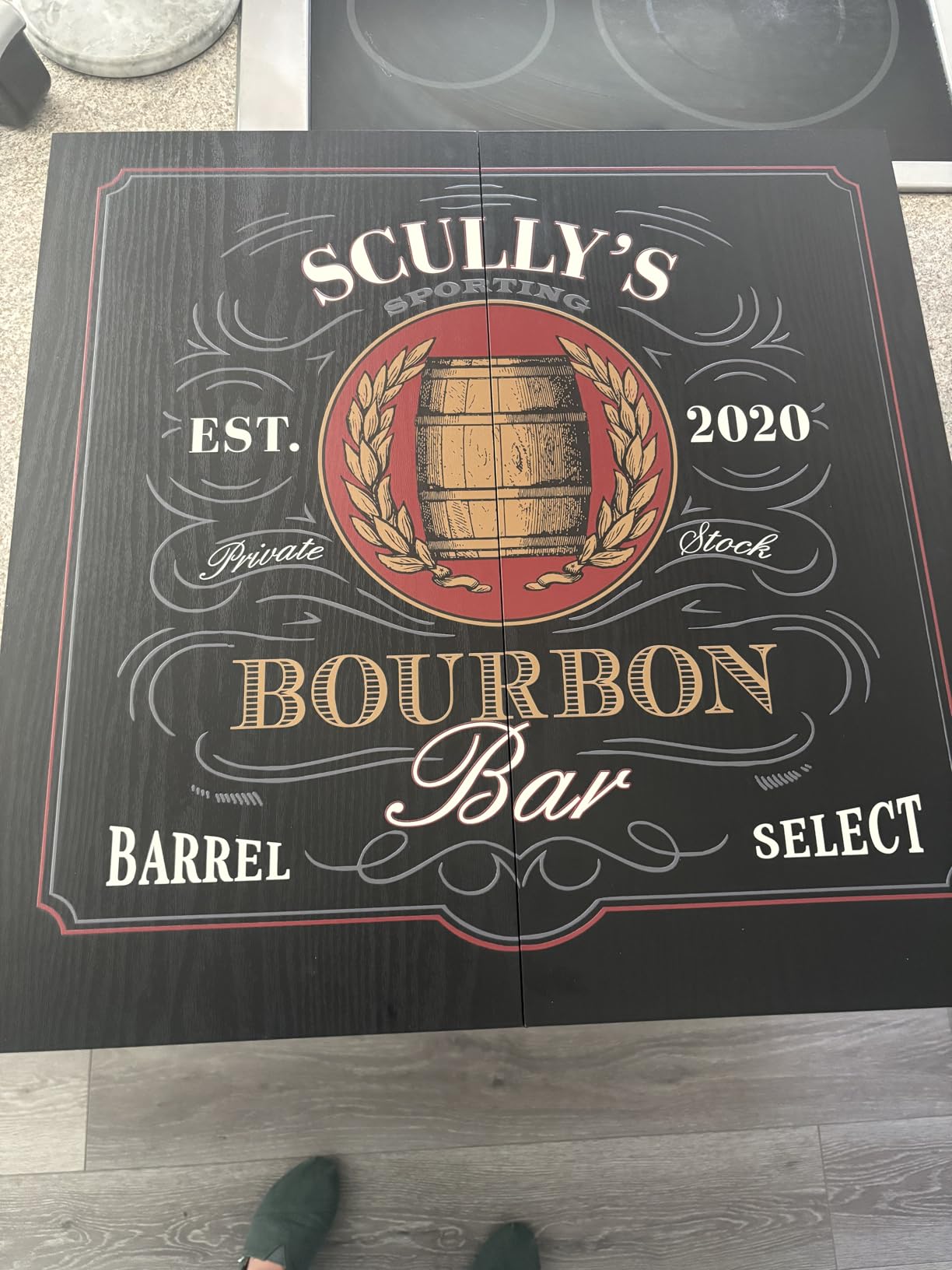 Personalized Dart Board Cabinet Set with 6 Steel Tip Darts, Paper Dartboard, Chalk & Eraser (21.5 x 21.5 x 2.75) - Man Cave Dart Boards for Adults customer photo 2