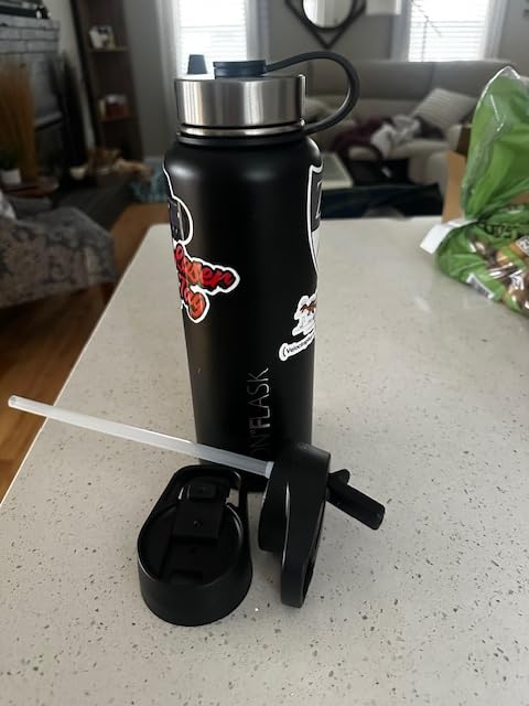 IRON °FLASK Camping & Hiking Hydration Flask with Straw, Wide Mouth Insulated Stainless Steel Sports Water Bottle - Midnight Black 64 oz - Straw (1 Lid) customer photo 2
