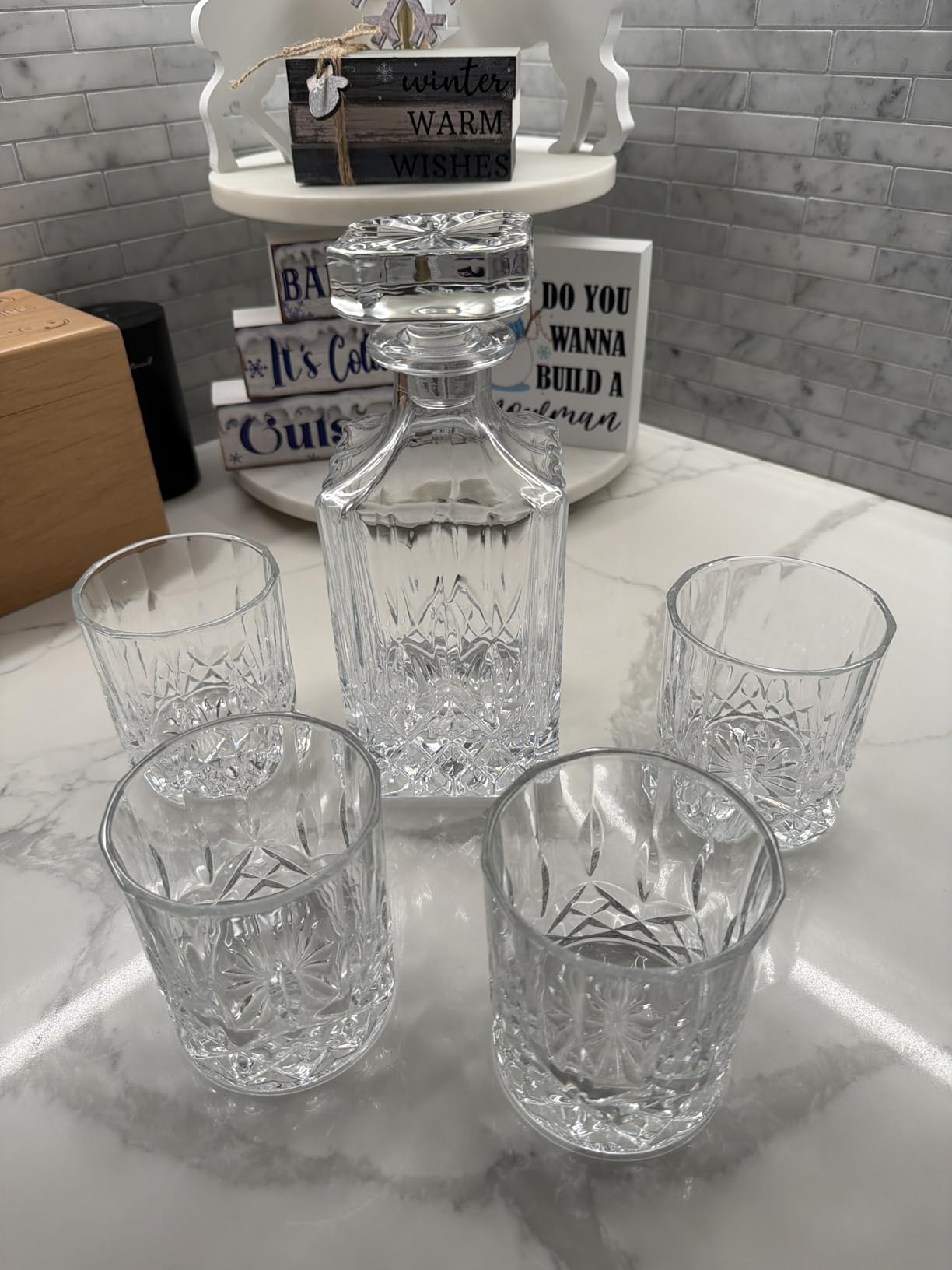 LIGHTEN LIFE Crystal Whiskey Decanter Set for Men - Gift Box With Glasses, Non-Lead Glass for Bourbon and Liquor - Perfect for Dad, Husband, Whiskey Lovers customer photo 1