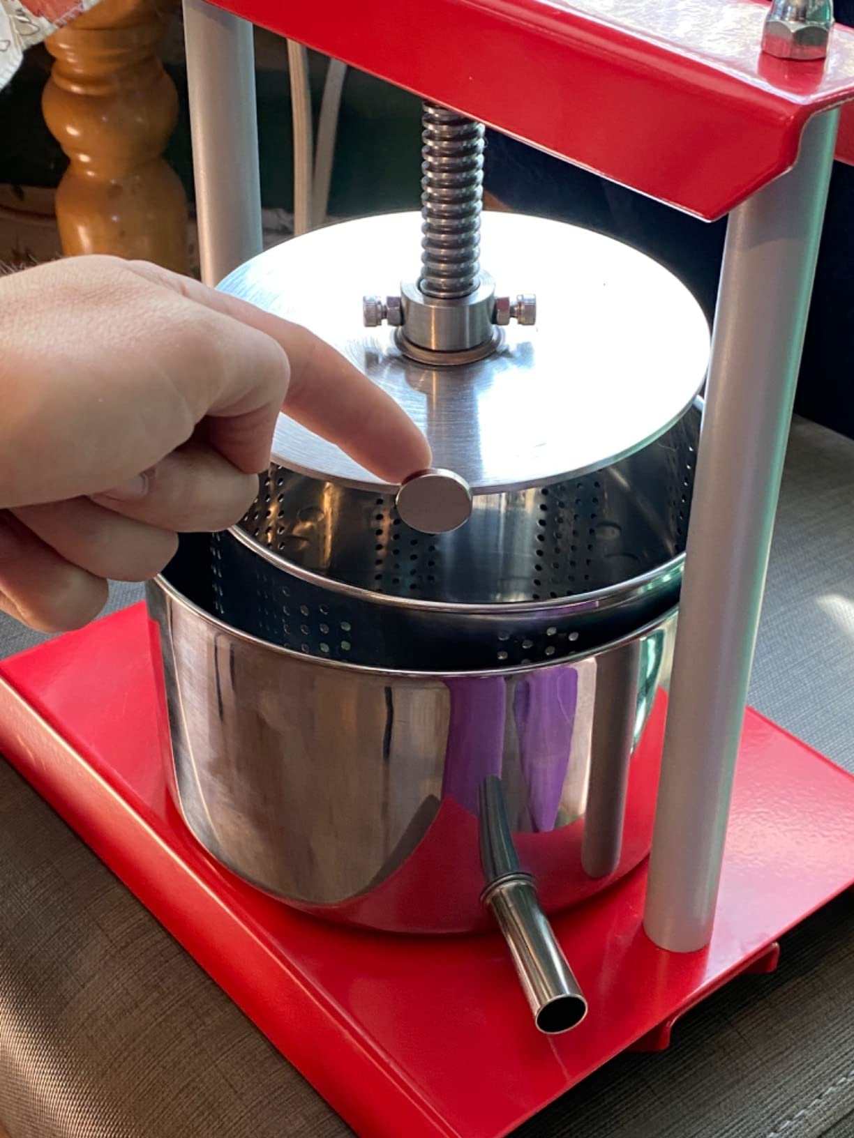 SQUEEZE master Cheese Tincture Herb Fruit Wine Manual Press -0.53Gallon/ 2 Litre-Power Ball Handle-Stainless Steel & Iron for Juice, Cider,Wine,Olive Oil customer photo 2