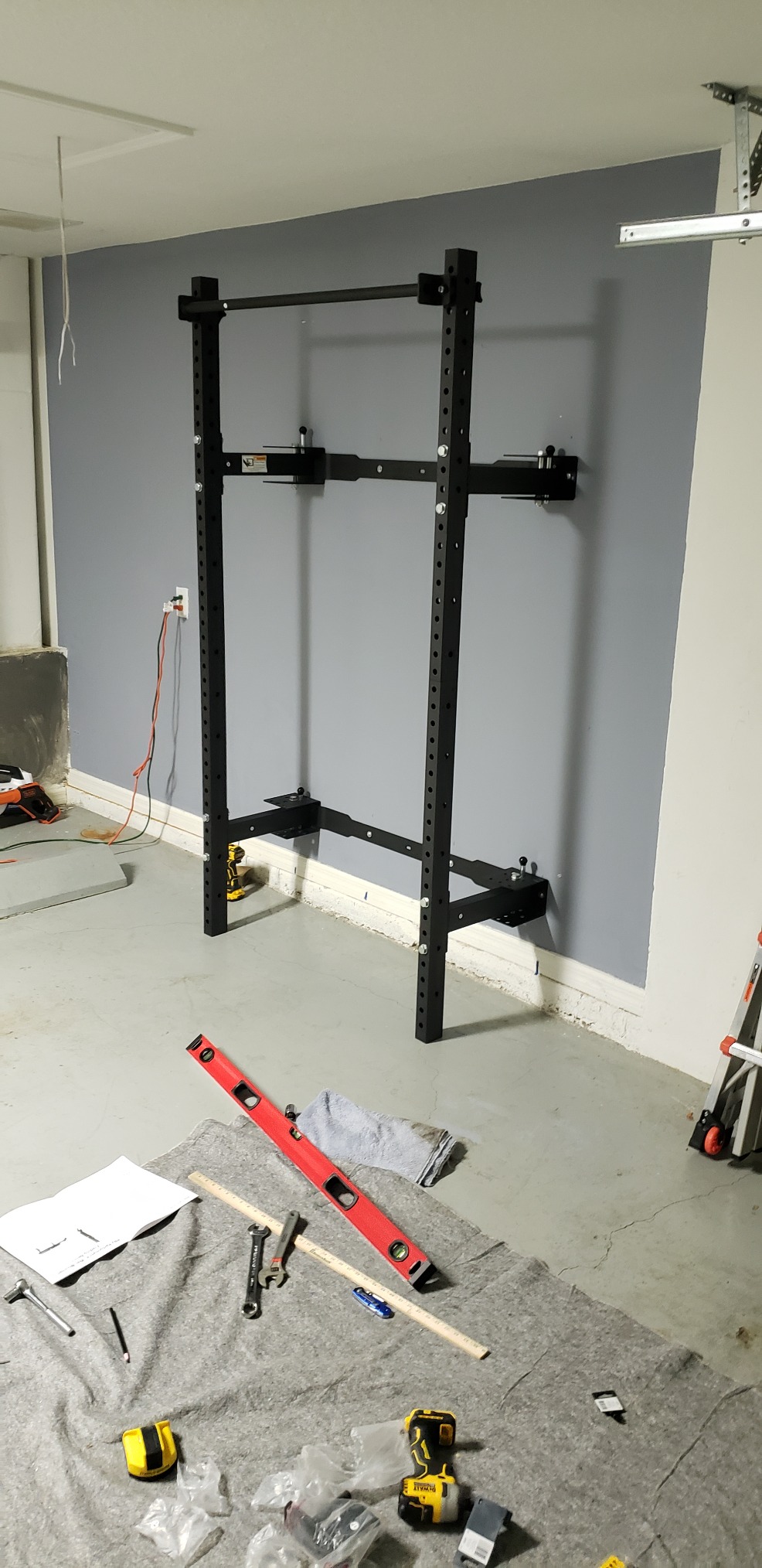 PRx Performance Wall Mounted Folding Power Squat Rack - Heavy Duty Adjustable Pull Up Bar, Space Saving Home Gym Equipment with Durable J-Cups, Ideal for Weight Lifting and Strength Training - Black customer photo 1