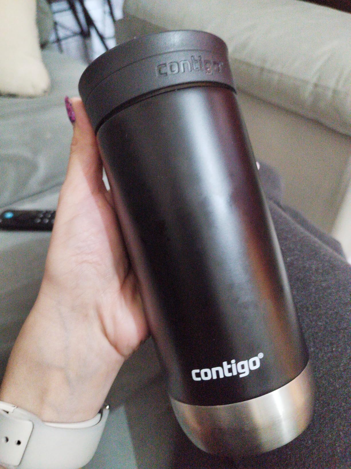 Huron Vacuum-Insulated Stainless Steel Travel Mug, 16oz Licorice - Leak-Proof Lid for Hot/Cold Beverages, Fits Most Cup Holders customer photo 2