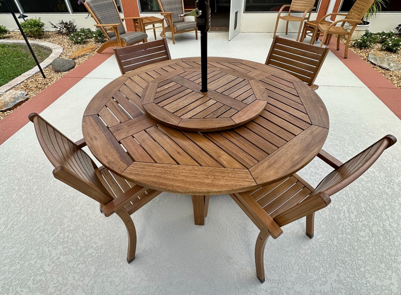 Amazonia Powell 7-Piece Wood Patio Dining Set | Round Eucalyptus Table with Lazy Susan | Ideal for Outdoors customer photo 2