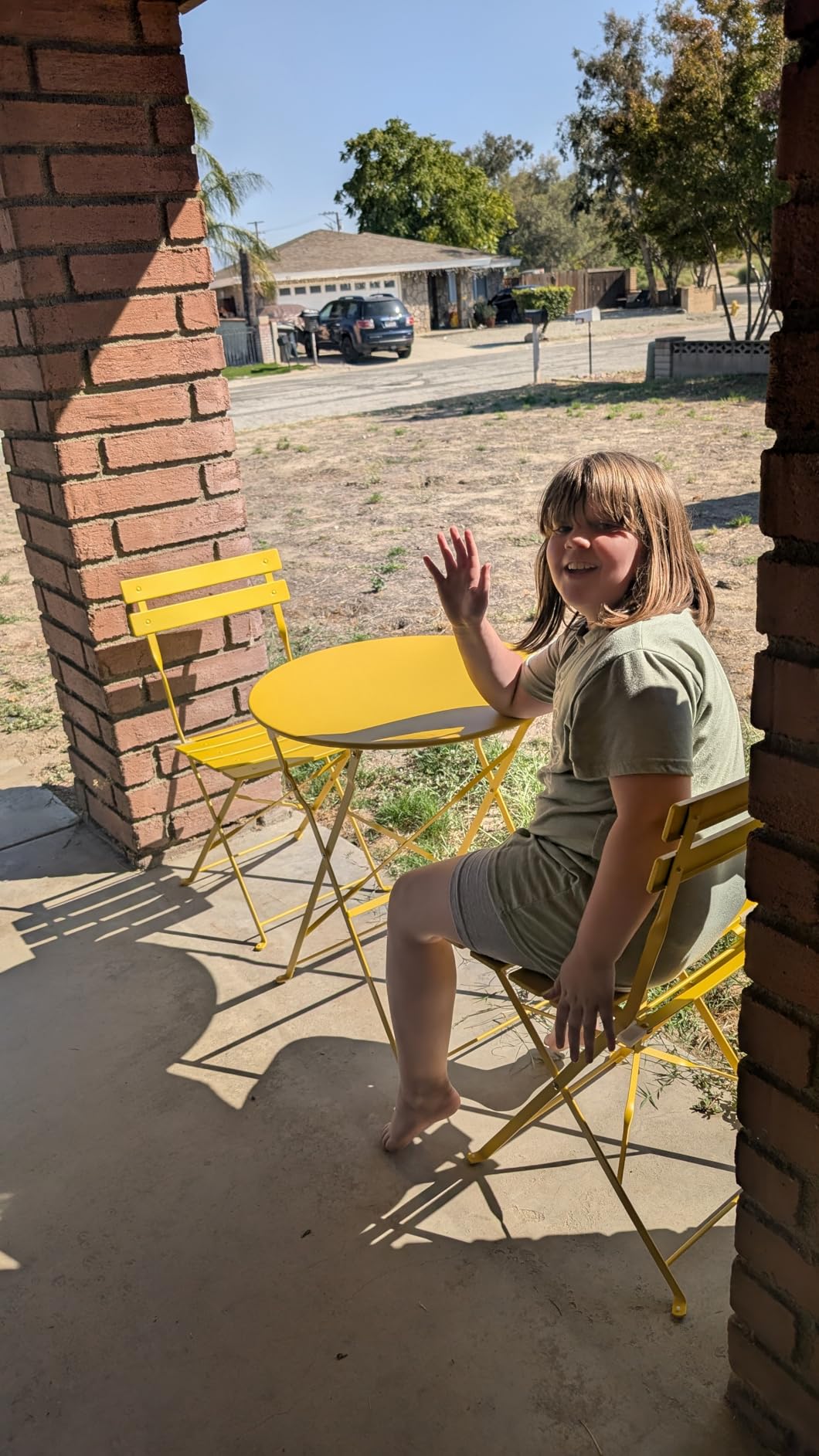 Grand patio 3-Piece Folding Bistro Set, 2 Chairs and 1 Table, Weather-Resistant Outdoor/Indoor Conversation Set for Patio, Yard, Garden - Yellow customer photo 2