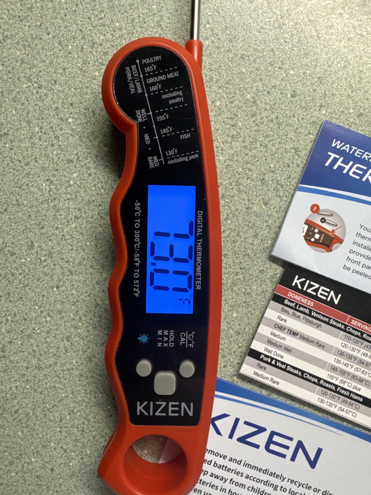 KIZEN Instant Read Meat Thermometer Digital - Food Thermometer for Cooking, Grill, Oven, BBQ - IP67 Rated Waterproof - Large Backlit Display and Magnetic Back customer photo 1