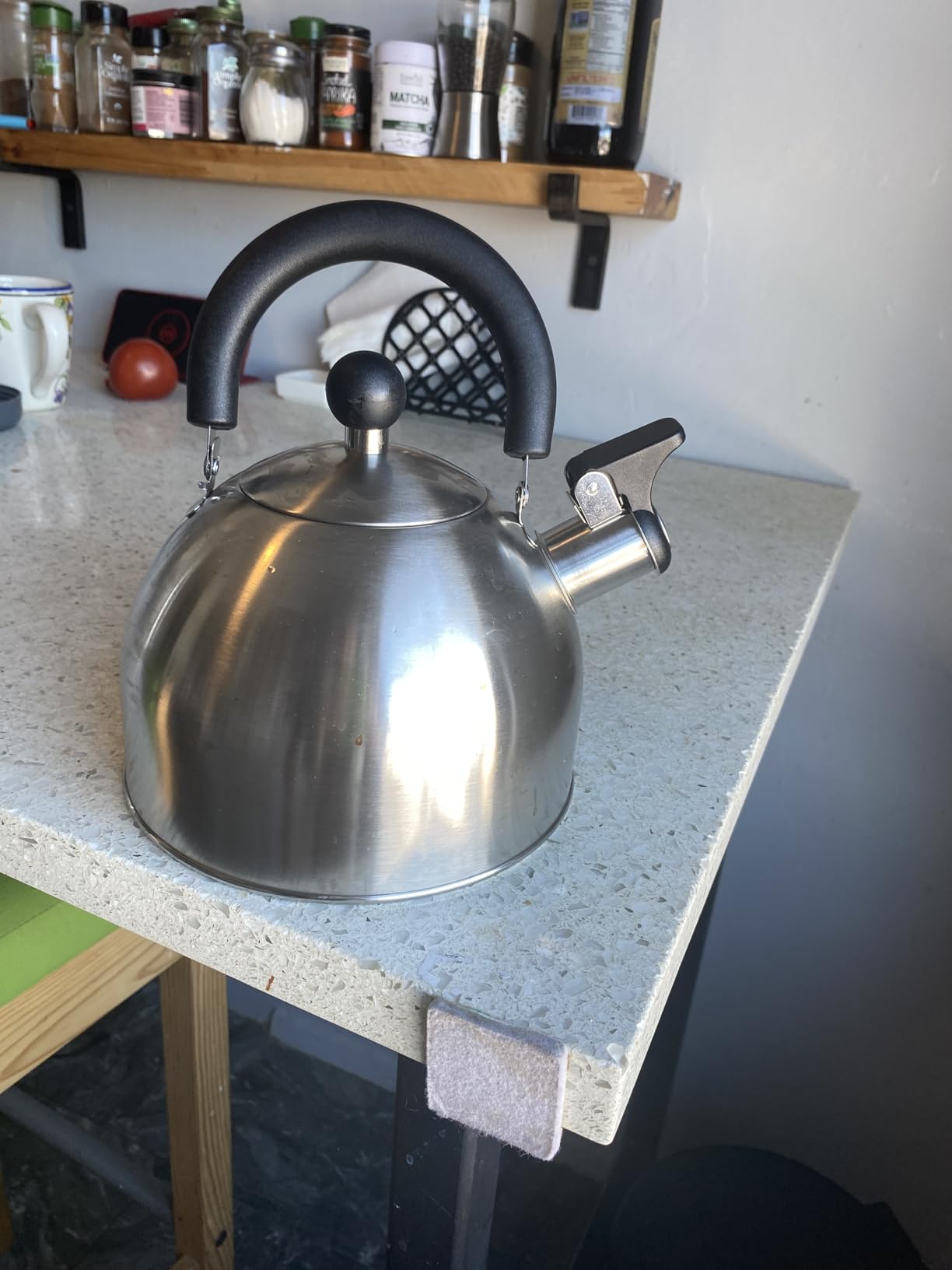 Primula Stewart Whistling Stovetop Tea Kettle Food Grade Stainless Steel, Hot Water Fast to Boil, Cool Touch Folding, 1.5-Quart, Brushed with Black Handle customer photo 1