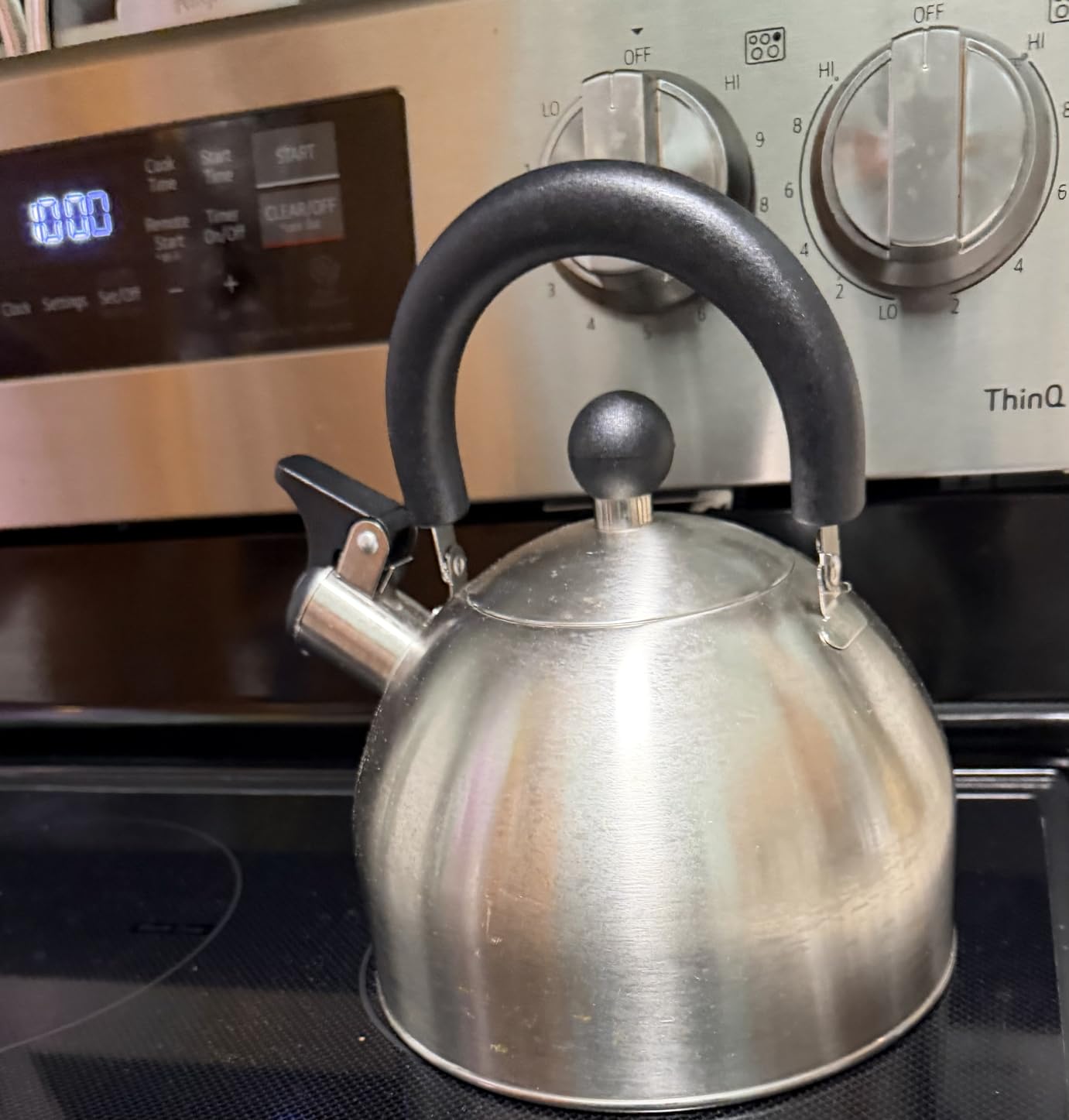 Primula Stewart Whistling Stovetop Tea Kettle Food Grade Stainless Steel, Hot Water Fast to Boil, Cool Touch Folding, 1.5-Quart, Brushed with Black Handle customer photo 2