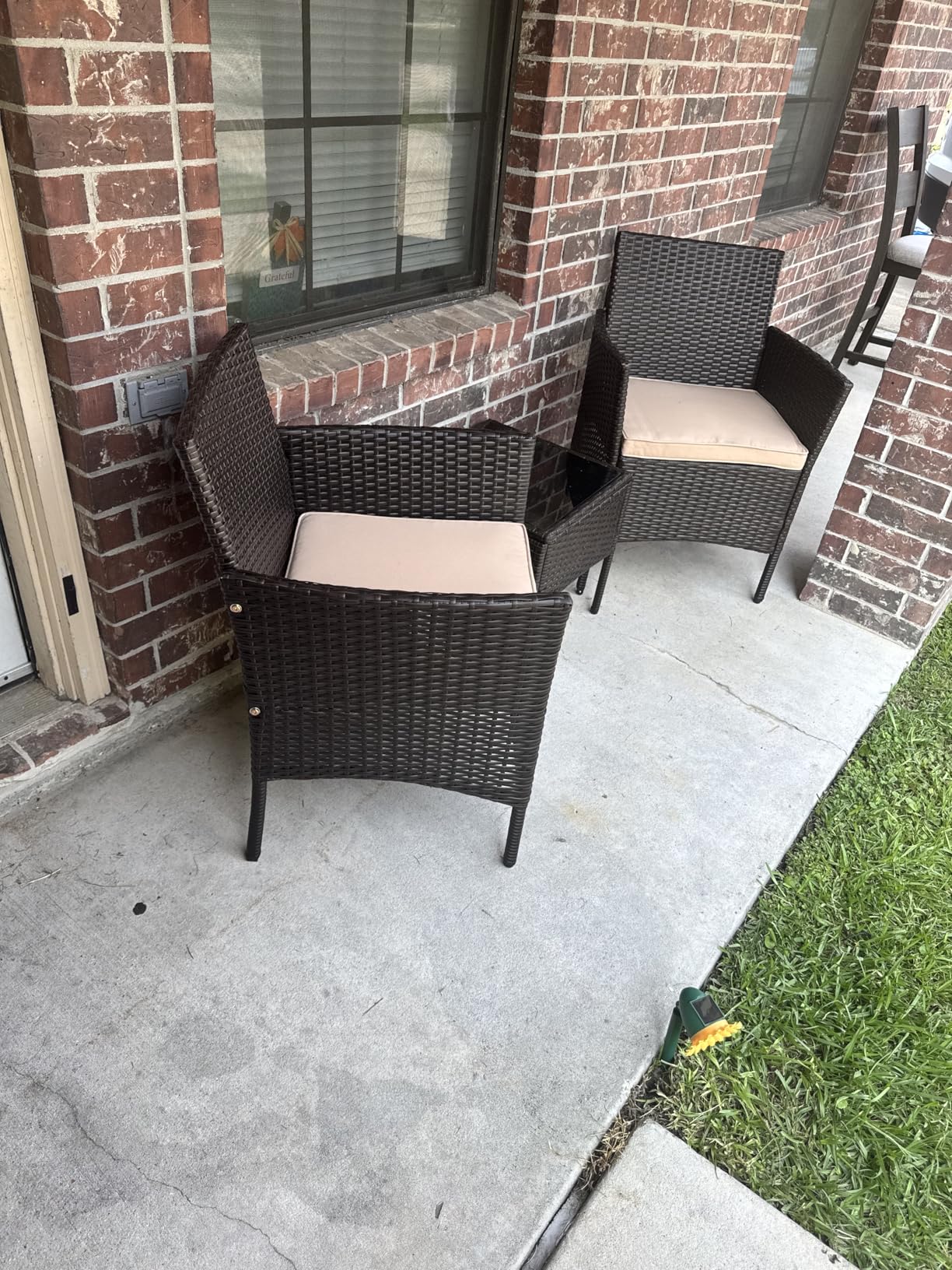 Yaheetech 3 Pieces Patio Porch Furniture Set, Outdoor PE Rattan Wicker Conversation Set with Soft Cushions, Glass Coffee Table & 2 Chairs for Garden/Deck/Courtyard/Poolside, Black/Gray customer photo 1