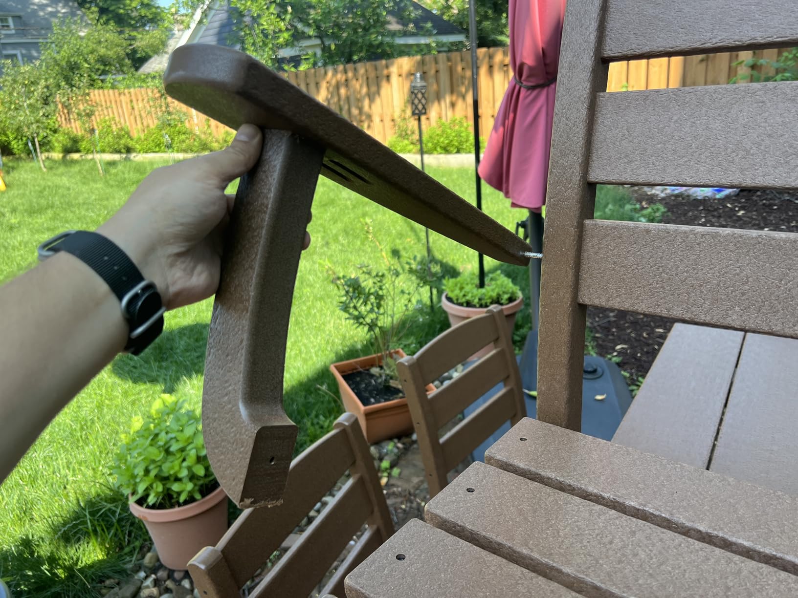 POLYWOOD Lakeside Farmhouse 7-Piece Outdoor Dining Set, Patio Furniture Table and Chairs, HDPE, Seats 6, Teak, Made in USA customer photo 1