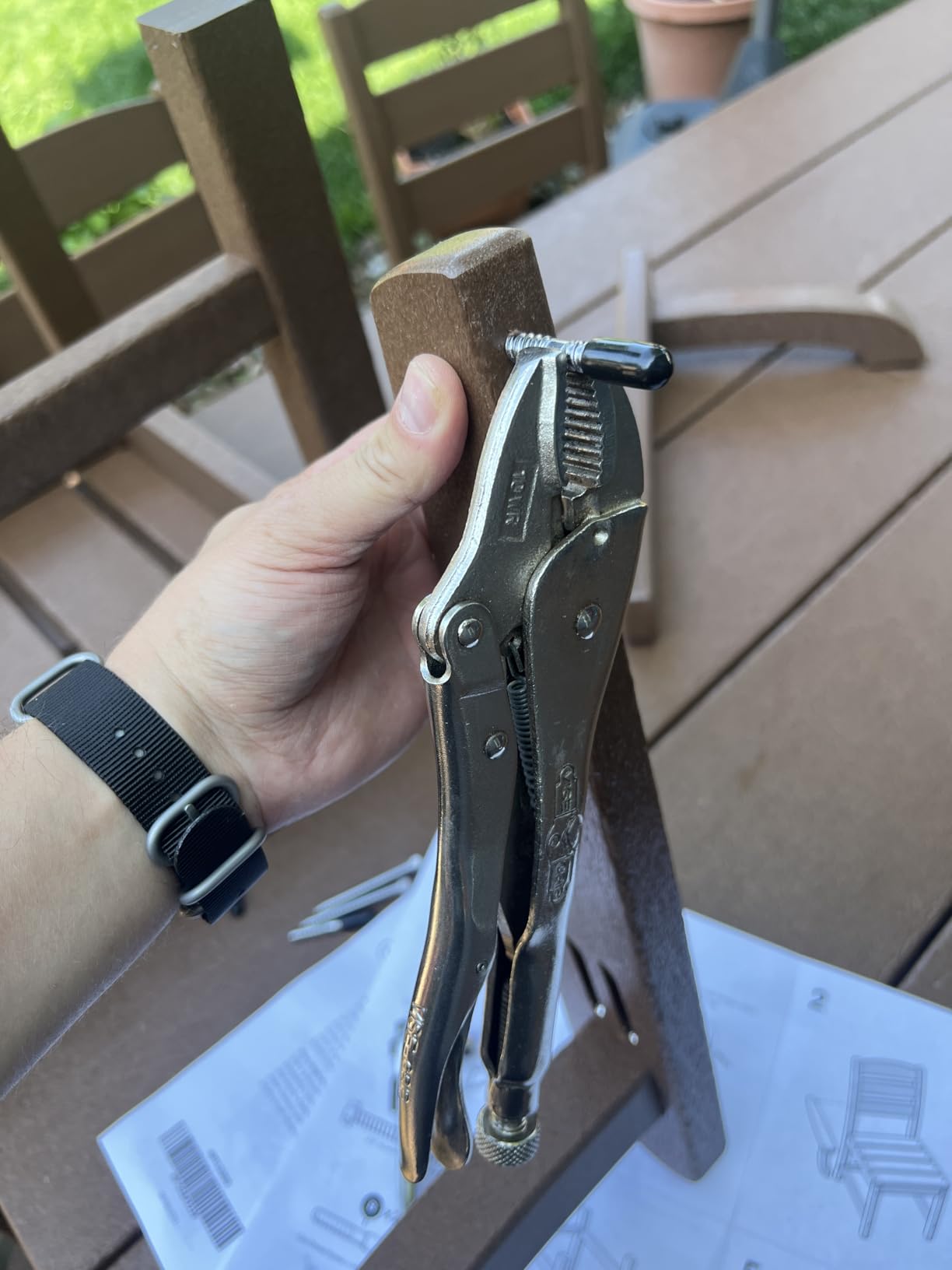 POLYWOOD Lakeside Farmhouse 7-Piece Outdoor Dining Set, Patio Furniture Table and Chairs, HDPE, Seats 6, Teak, Made in USA customer photo 2