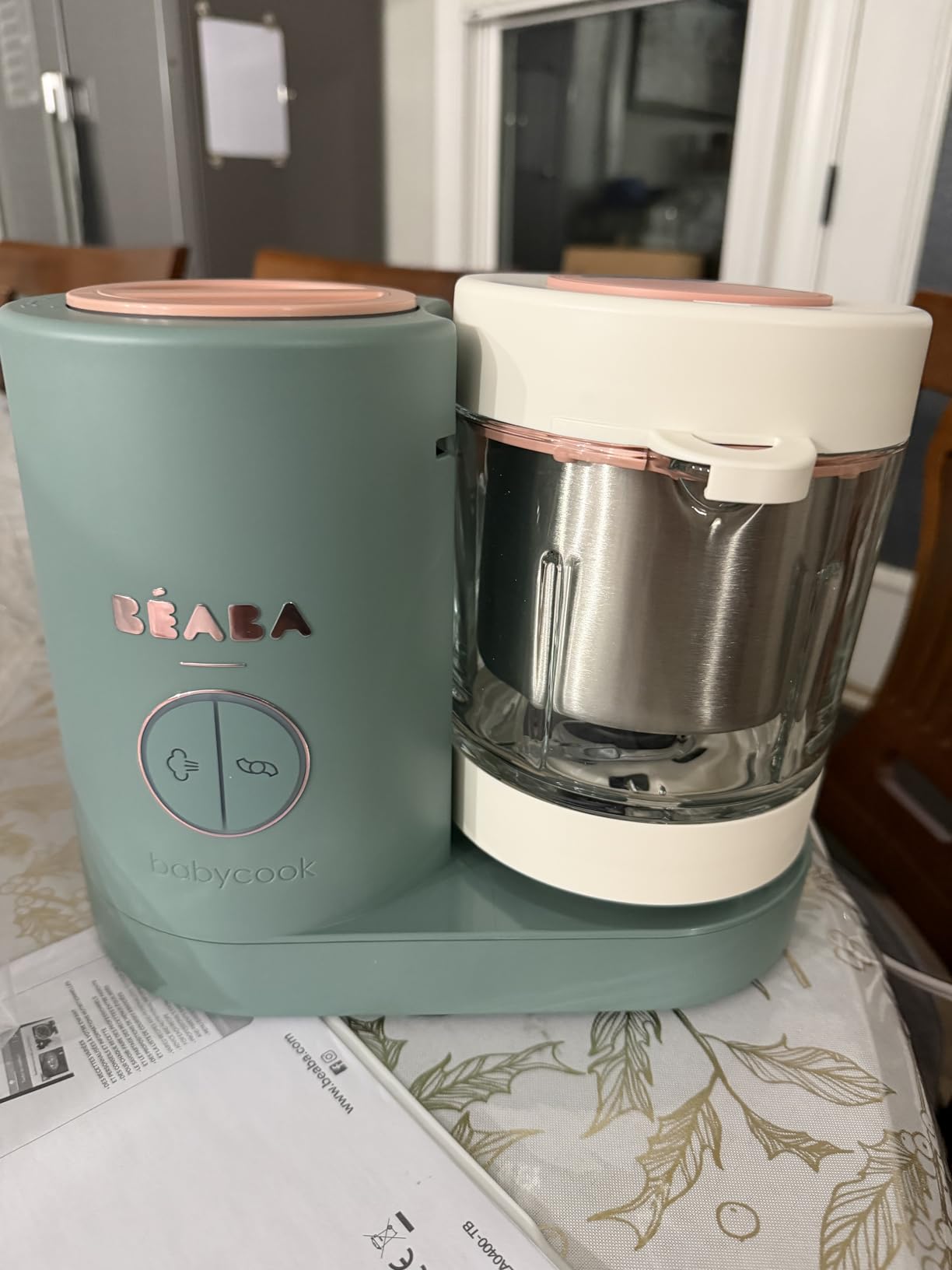 BEABA Babycook Neo, Baby Food Maker, Glass Bowl Baby Food Processor, 4 in 1 Steam Cook & Blender, Stainless Steel Steam Basket, Easy Clean Reservoir, 5.5 Cup Capacity, Eucalyptus customer photo 2