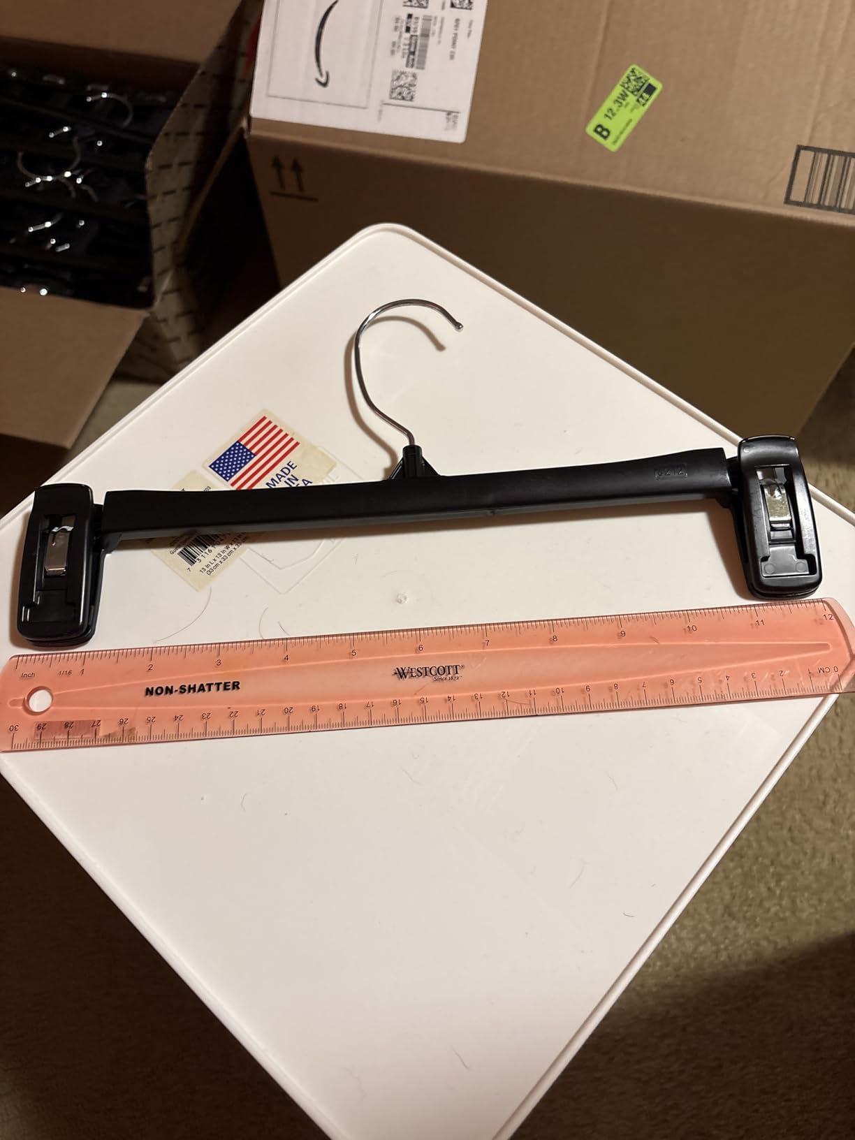 Hanger Central 30 Pack Pants Hangers - 12 Inch Slim Plastic Clothes Hangers with Clips for Skirts, Shorts & Trousers - Non Slip Grip, Heavy Duty Space Saver with Swivel Hook - Black Closet Organizer customer photo 2